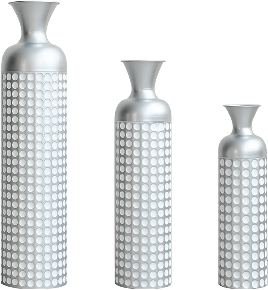 REDOM - Bodenvase - 3-delige set - hoogglans puntpatroon - modern - woonkamer en hal - metaal met chroomlook - Zilver - 49,5/66/84 cm
