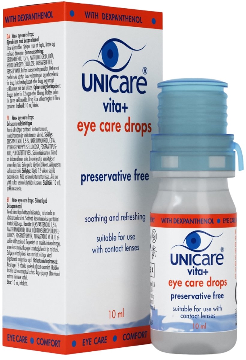 Unicare Vita+ - Oogdruppels 10 ml - Conserveringsmiddelvrij - voor Droge en Vermoeide Ogen - met Dexpanthenol 1,5% - Geschikt voor Contactlenzen