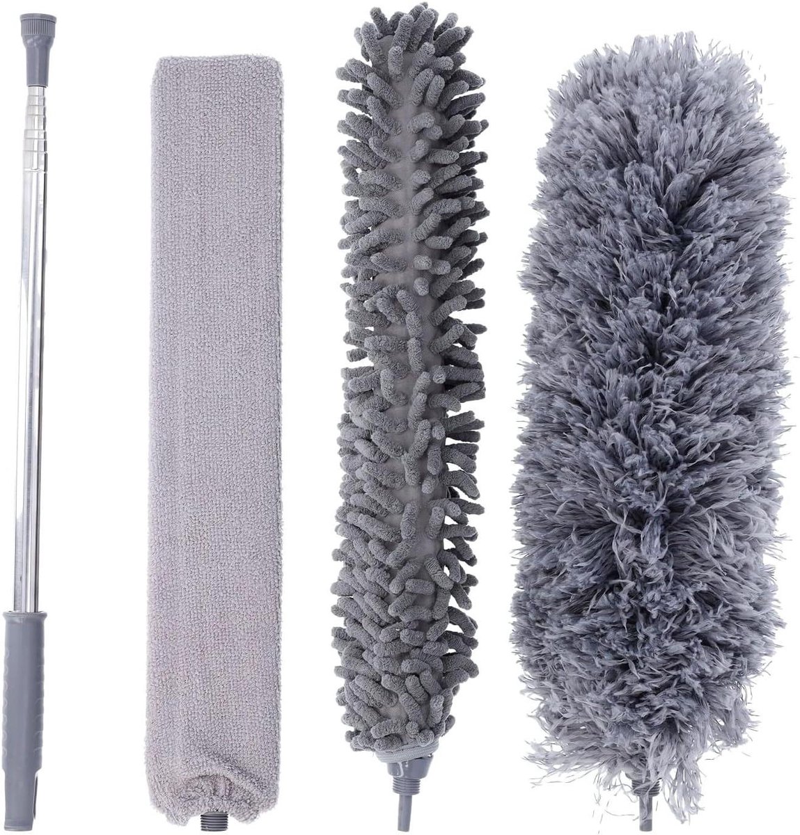 Telescopische stofdoek - Microvezel plumeau - Hoge plekken reinigen - Verstelbare steel - 280 cm - Grijs