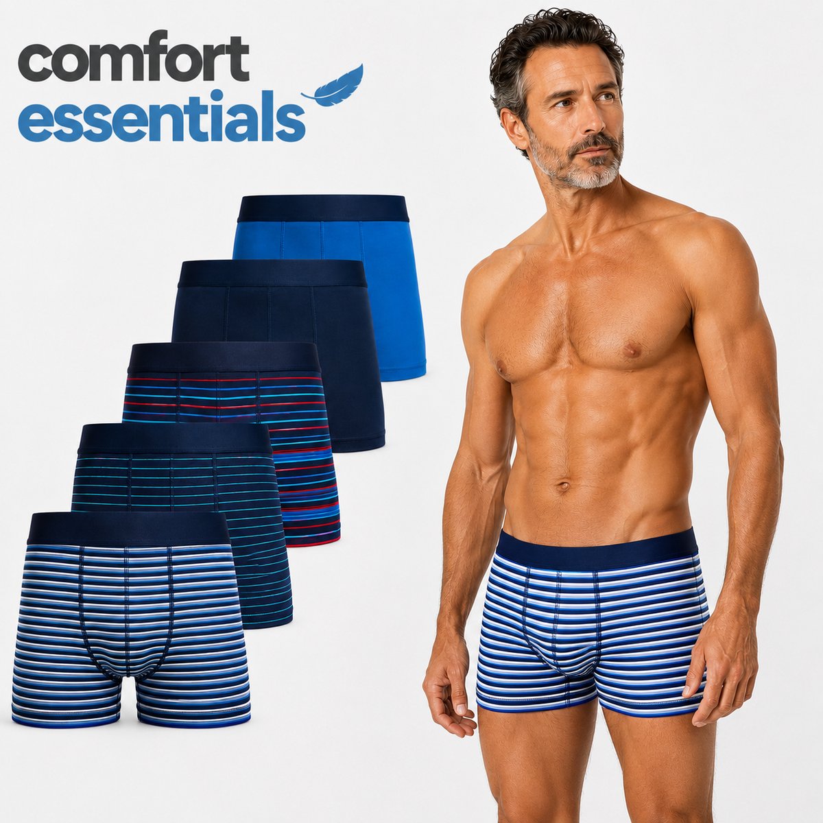 Comfort Essentials - Boxershort Heren - 6 Pack - Blauwe Strepen - L - Onderbroeken Heren - Korte Pijp - Trunks - Hipster