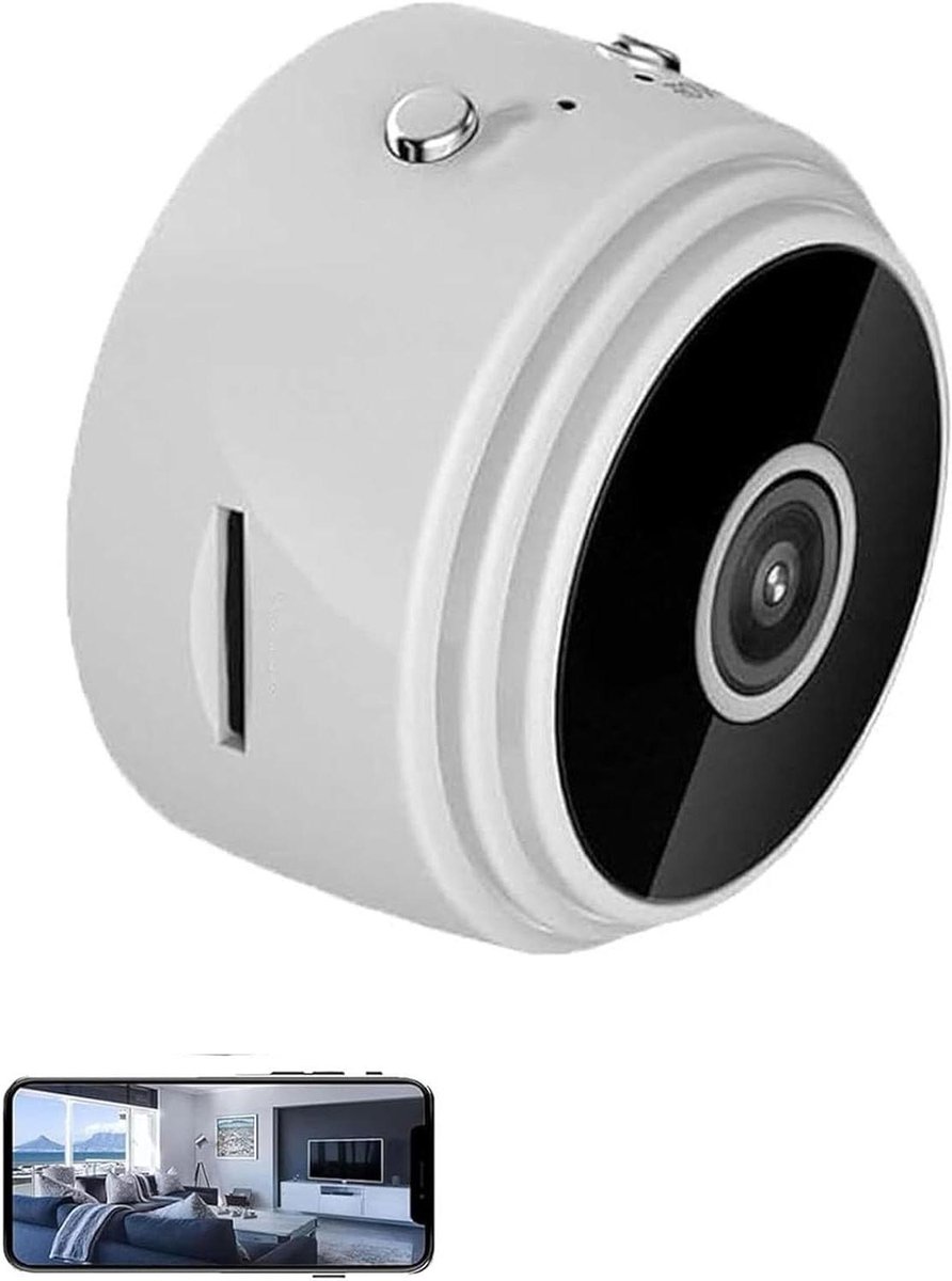 Mini Beveiligingscamera - Draadloze Monitor - Thuis Bewaken - Magnetische Bevestiging - 45 x 20 x 40 mm - Wit