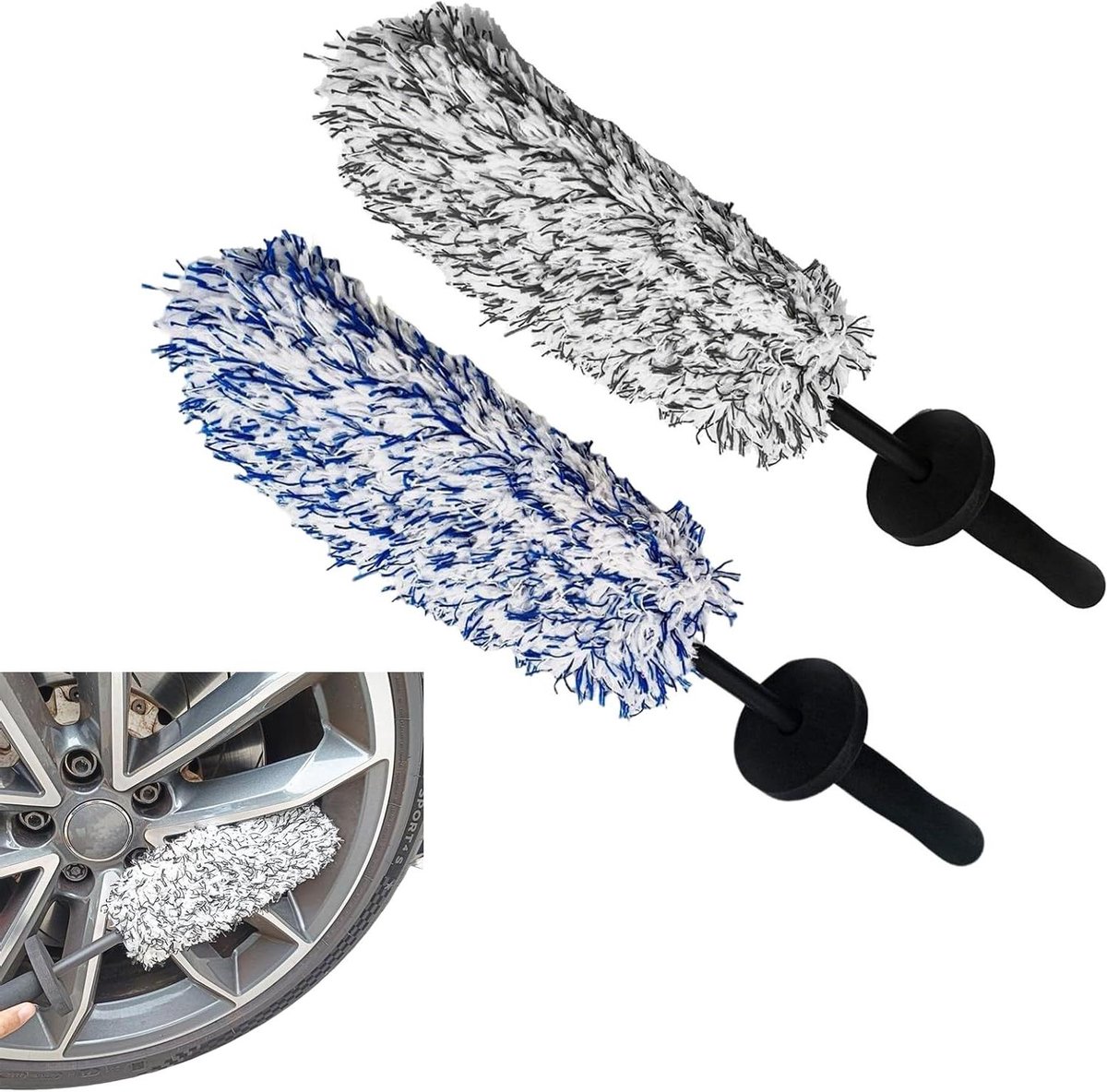 Velgenborstel Set - Microvezel Borstels - Auto Onderhoud - Krasvrije Reiniging - 43 cm Lengte - Zwart Wit