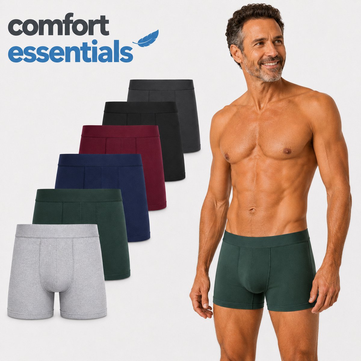 Comfort Essentials - Boxershort Heren - 6 Pack - Donkere Kleuren - L - Onderbroeken Heren - Korte Pijp - Trunks - Hipster