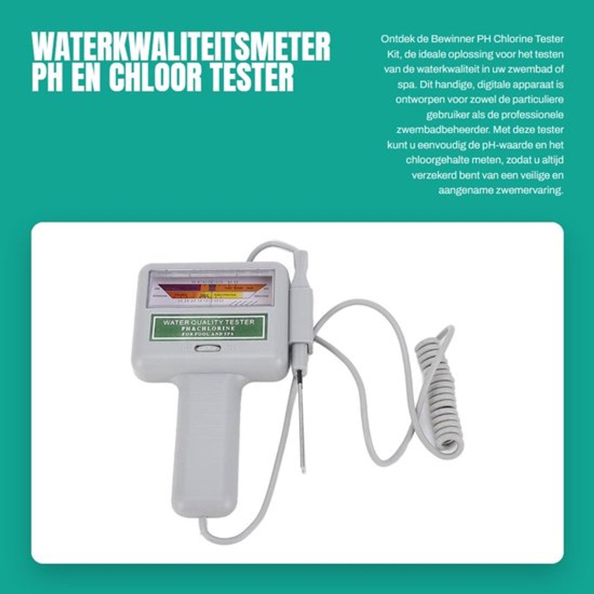 Waterkwaliteitsmeter - pH en Chloor Tester - Handzaam en Digitaal - Geschikt voor Zwembad en Spa - Gemakkelijk in gebruik - 0.21 kg