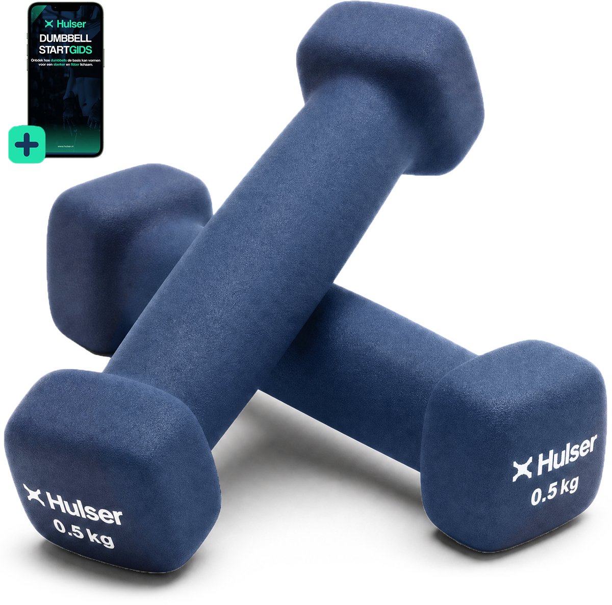 Hulser Dumbbell set - 2 x 0,5 kg - Neopreen - Blauw - Met digitale startgids - Gewichten - Fitness halterset - Krachttraining halters