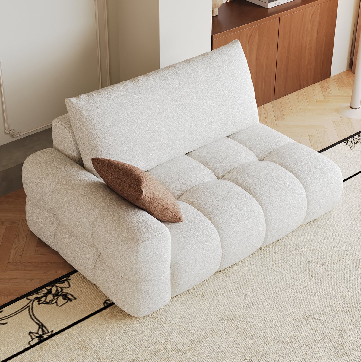 OKWISH Hoekbank 130 x 105 x 86 cm - 2-Zits Bank Met Linkse Chaise Longue, Geen Montage Nodig - Voor Woonkamer Of Slaapkamer - Stof - Crèmewit