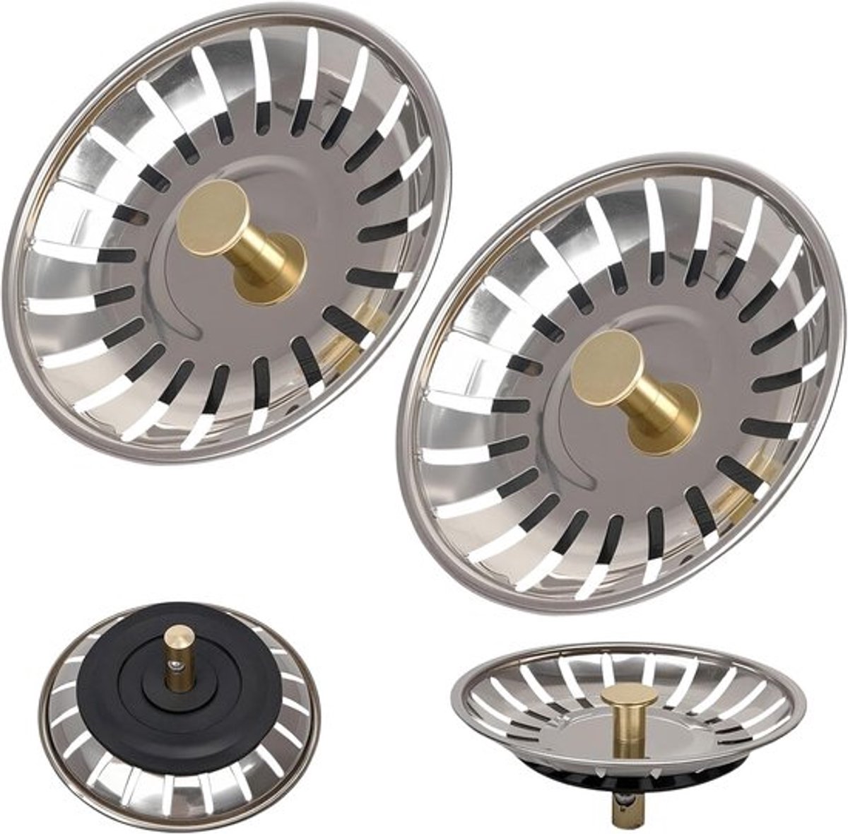 Thijox - Roestvrijstalen Afvoerzeef 77mm - 2 Stuks - Universele Gootsteenzeef met Rubber Afdichtring - Corrosiebestendig en Duurzaam - Ideaal voor Keu
