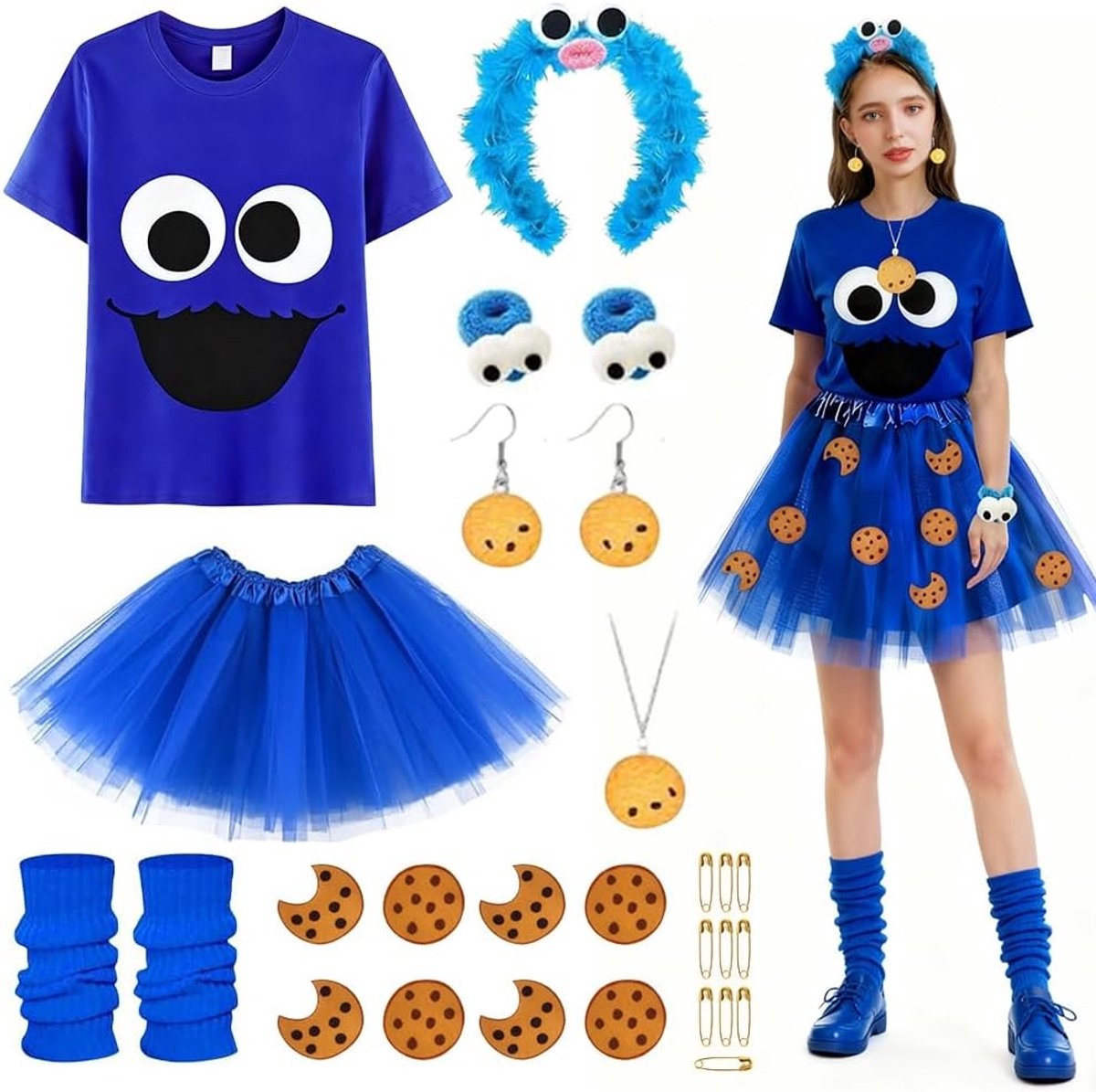 Dames kostuum voor het koekjesmonster - Speelse outfit voor feesten, Halloween en verkleedpartijen