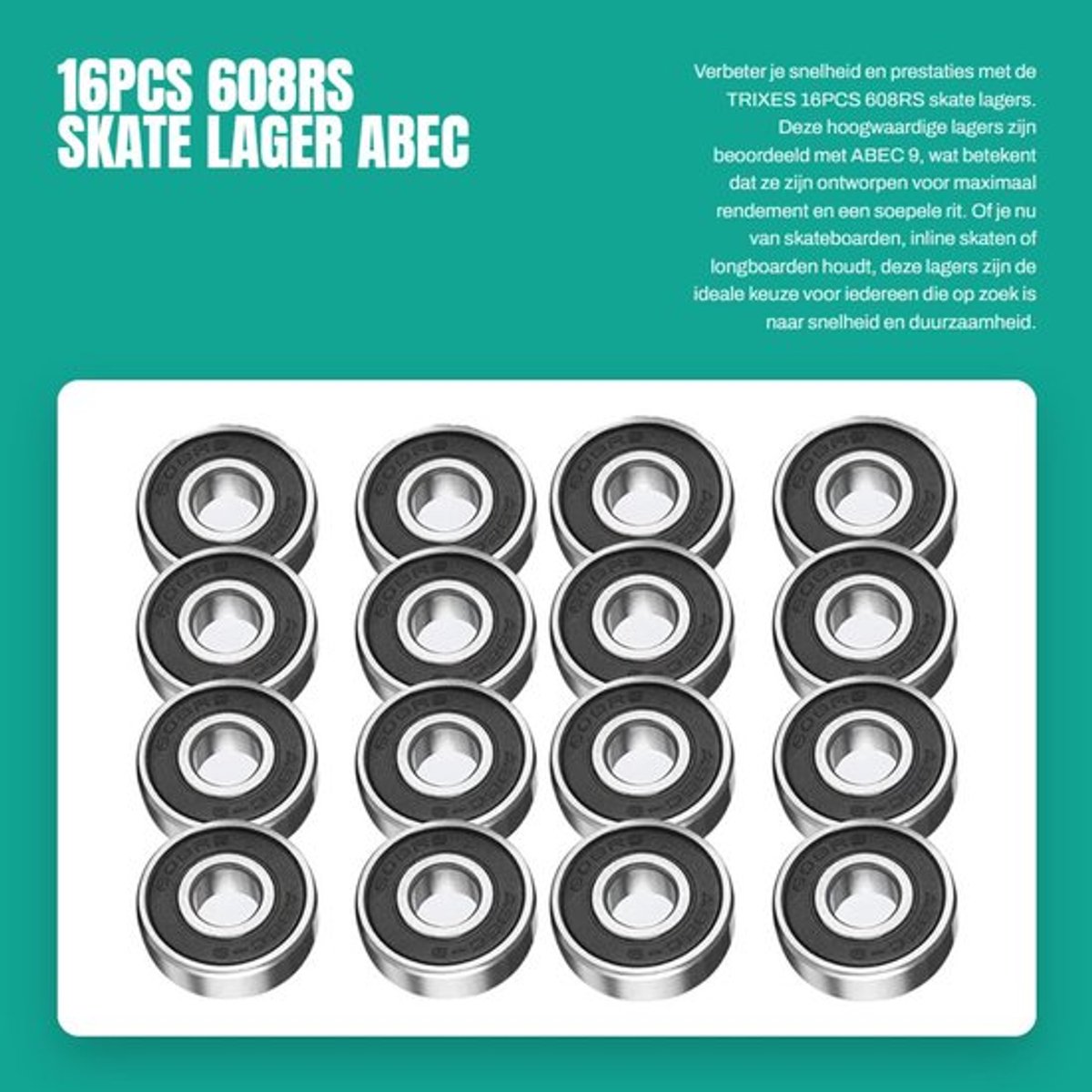 Lagers 16PCS - Skateboard/Inline/Skates - ABEC 9 - Snelheid - Wielbearings - Zwart - Skateboardlagers