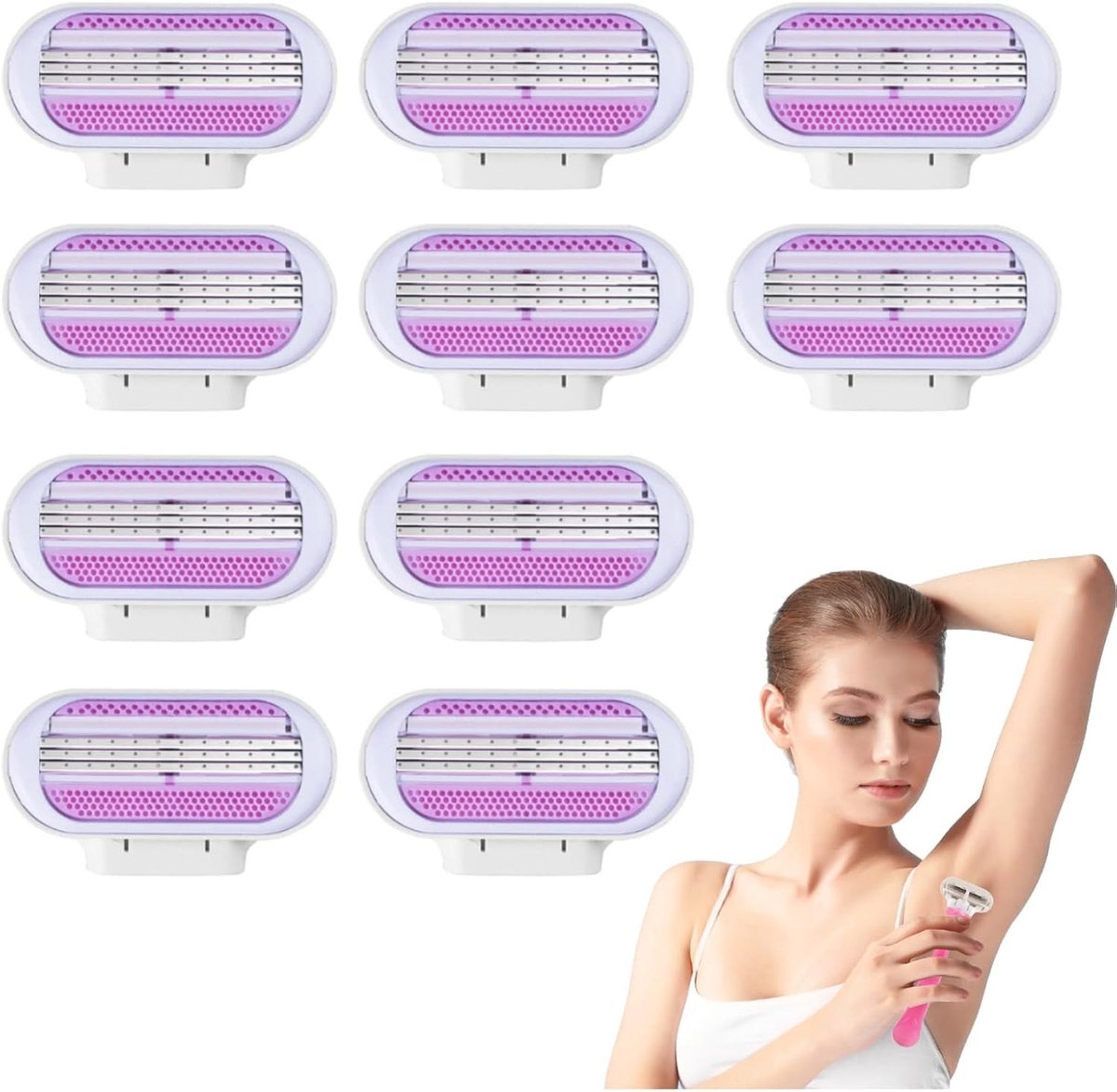 10 Stuks Vervangende Scheermesjes met 3 Beschermende Pads, Duurzaam en Scherp voor een Comfortabele Scheerbeurt, Geschikt voor Diverse Scheerapparaten (Roze)