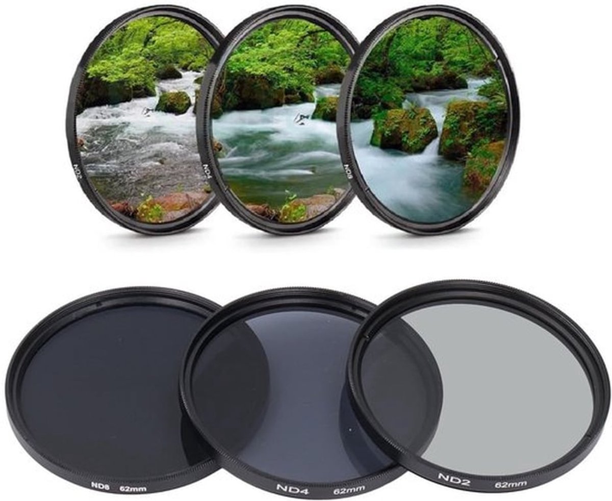 Cameralensfilter ND-filterset - ND2/ND4/ND8 - HD Meerlaagse Coating - Anti-verstrooid Licht - Anti-kras Optisch Glas - 62 mm