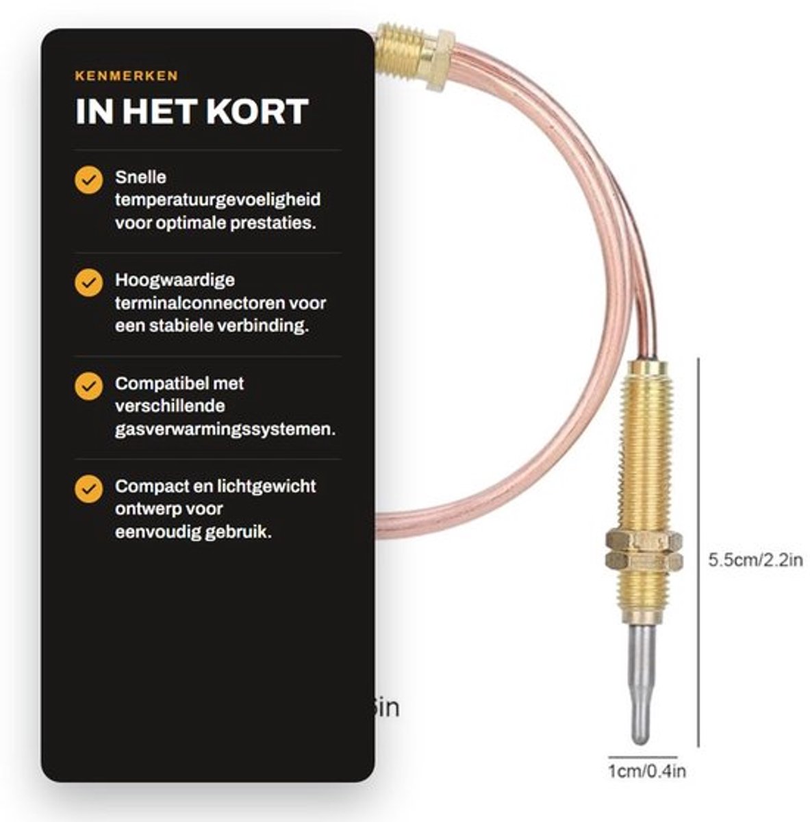 Thermokoppel M8 Draad - Gasverwarming - Vuurpot - Oven - Boiler - Hoge gevoeligheid en snelle responssnelheid - Temperatuursensor