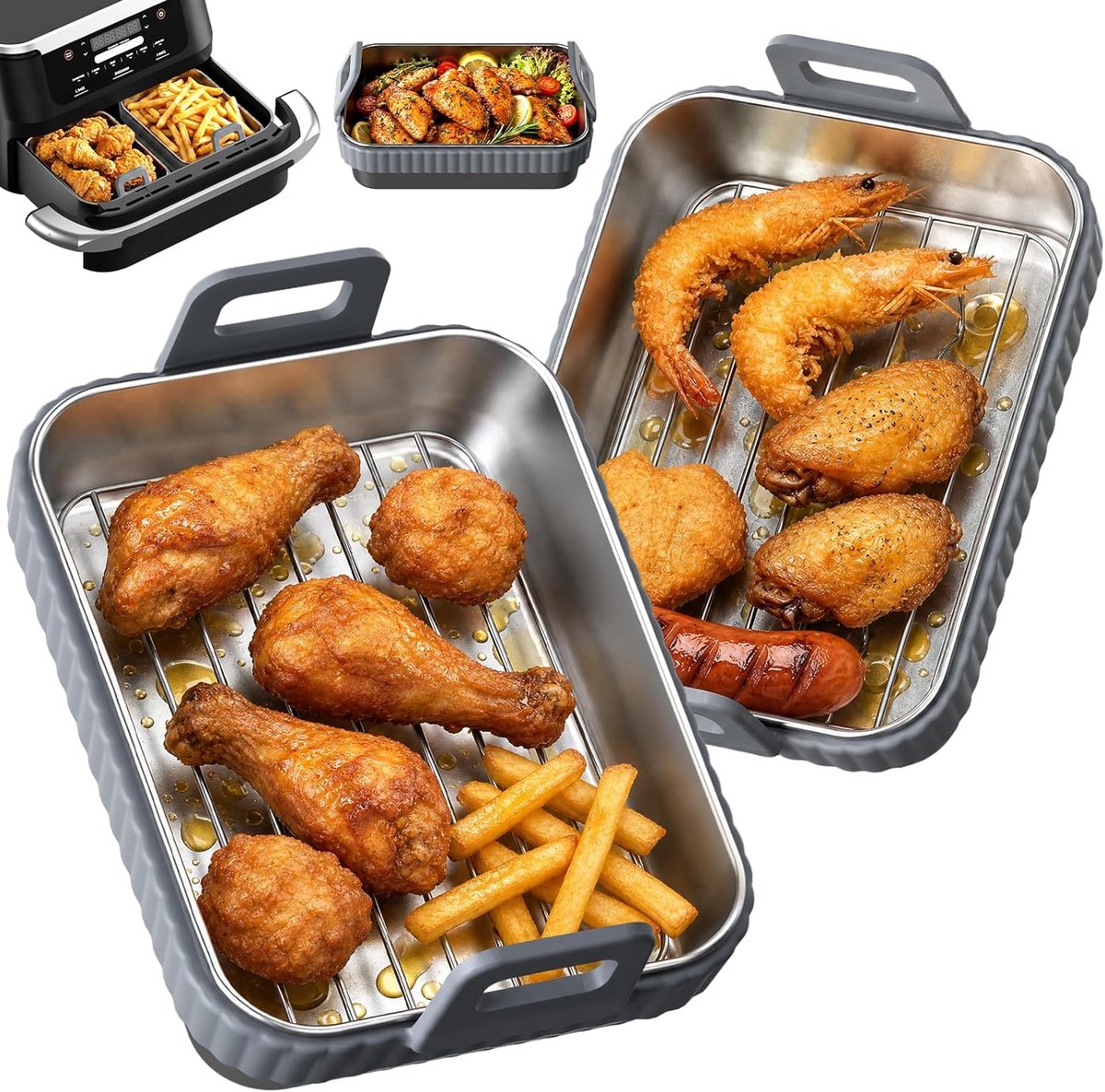 SnelShoppen Heteluchtfriteuse Accessoires Set Inclusief Bakplaten Grillroosters Siliconen Maatbekers Vaatwasserbestendig Geschikt voor Keuken