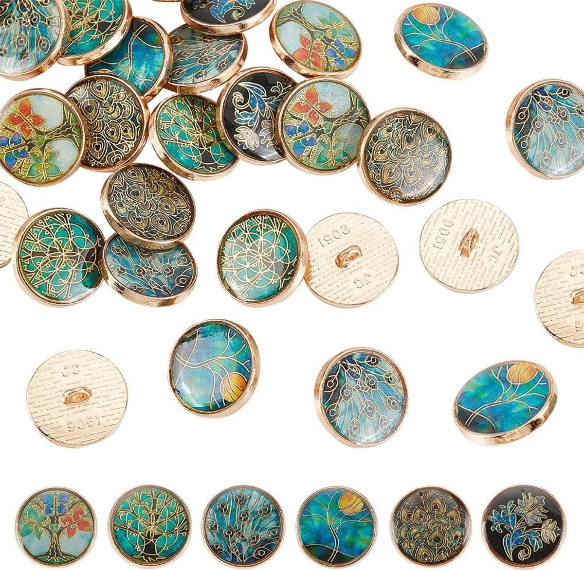 24 Stuks 18mm Legering Boomthema Emaille Schachtknopen, Vintage Metalen Blazer Knopen voor Jassen, Kostuums en Mode - 6 Stijlen, Groene en Gouden Kleuren