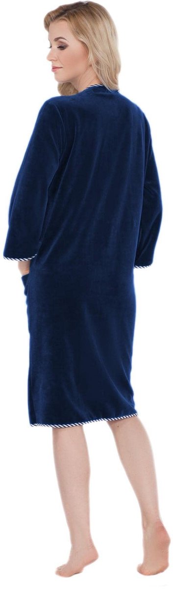 SnelShoppen - Dames Kamerjas Donkerblauw met Rits en 3/4 Mouwen, 4XL, Comfortabele Badjas voor Thuis, Lounge, en Relaxen