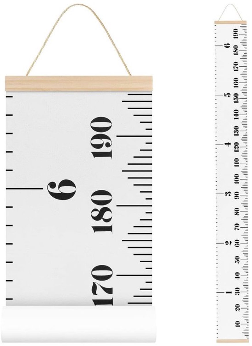 Groeimeter Kind - Hoogtemeetlineaal - Houten Groeimeter - Canvas Meetbalk - Kinderkamer De