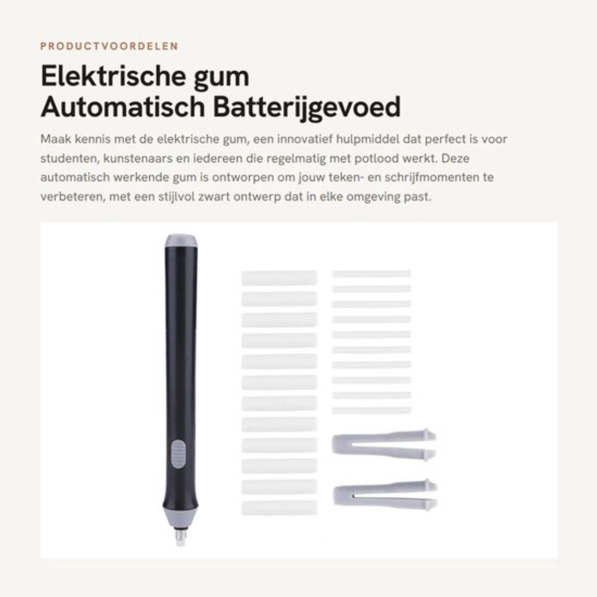 Elektrische gum - Automatisch - Batterijgevoed - Zwart - Gumvullingen - Perfect voor creatief gebruik - Handig voor studenten