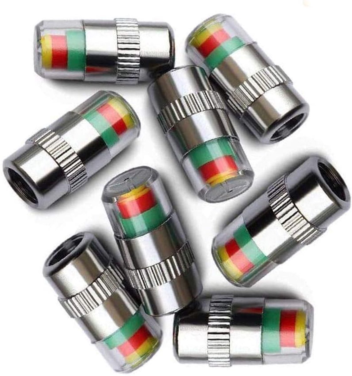 SnelShoppen - 4Pcs Auto Banden Druk Monitor Ventiel Stem Caps Sensor Indicator, 3 Kleur Signalering, Kunststof, Veiligheid, Verhoogt Brandstofefficiën