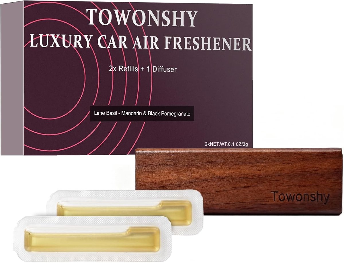 Elegante Houten Autohouder voor Geur, 2 Stuks Luchtverfrisser met Lime, Basilicum en Mandarijn, Ideaal voor Auto Ventilatie en Mannen