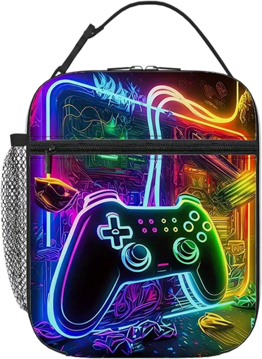 SnelShoppen - Kids Lunch Bag Game Controller Patroon Waterdichte Koeltas voor Jongens Graffiti Stijl Draagbare Thermische Lunchbox 26x21x11 cm