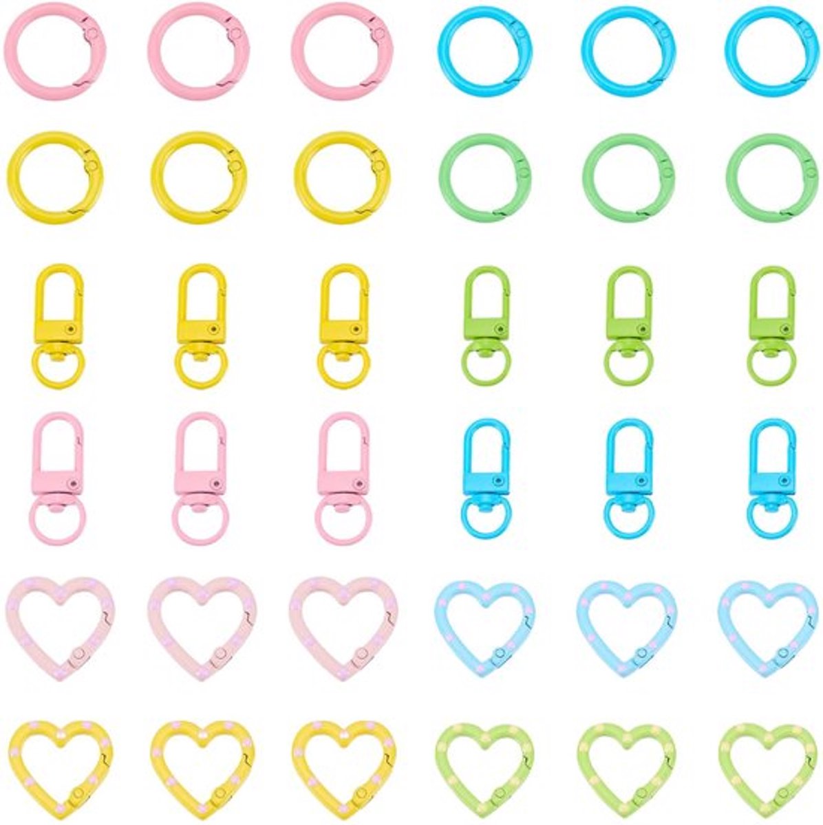 Sleutelsluitingen 30 Stuks - Hartsluitingen/Karabijnhaak - Veerringen - Metalen Clip - Doe-het-zelf/Sieraden Maken - Legering