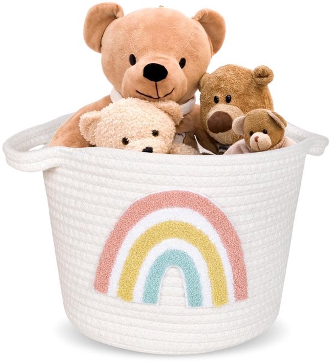 Opbergmand met deksel - Opbergmanden - Opbergmand speelgoed - Opbergmand kinderkamer - Opbergmand riet - Hoogwaardige katoenen mand, 19 cm hoog, 25 cm diameter - Opbergmandje