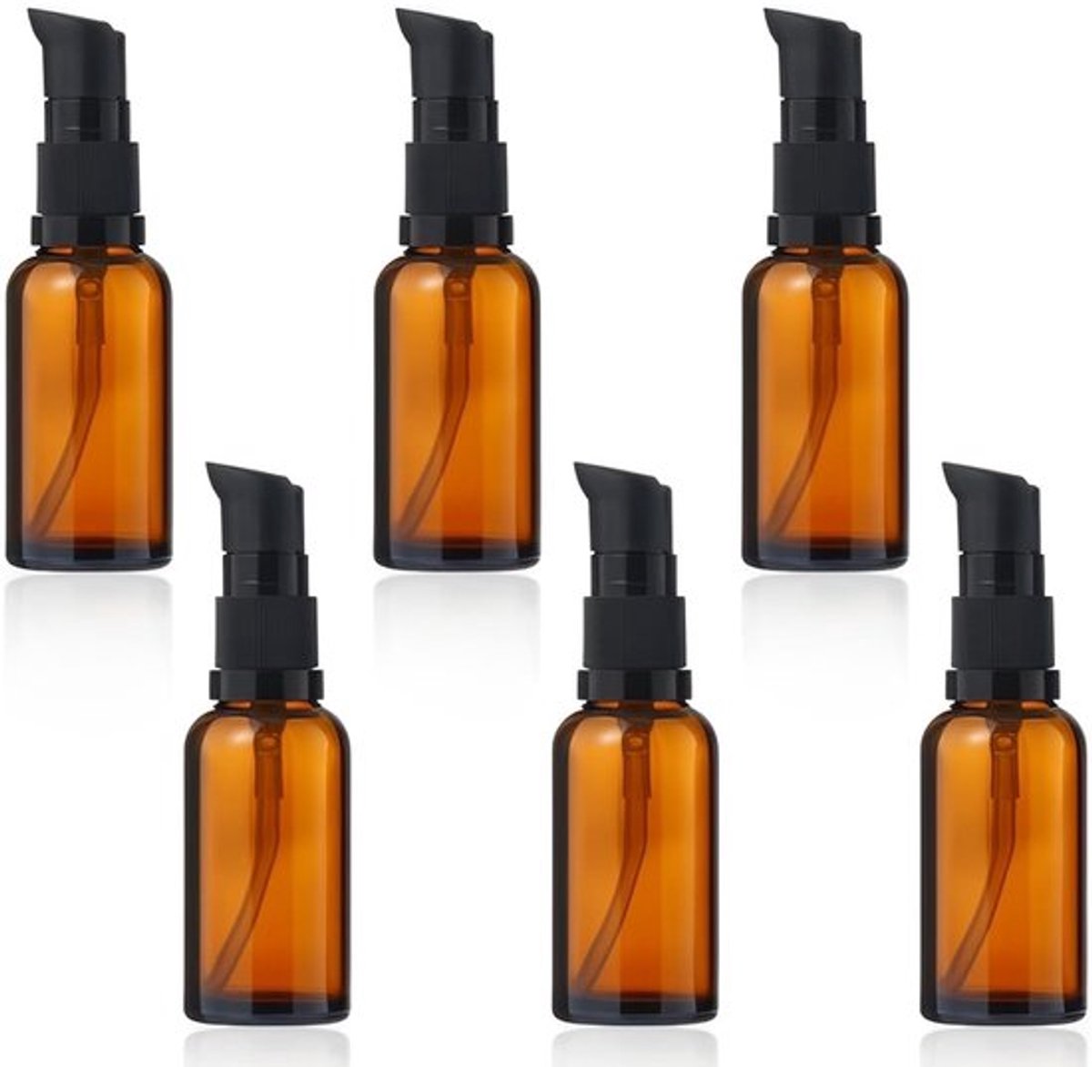6 stuks 50 ml lege bruine glazen flesjes, navulbare lege amberkleurige glazen pompflessen, amberkleurige glazen lotionflacons, lotiondispenser