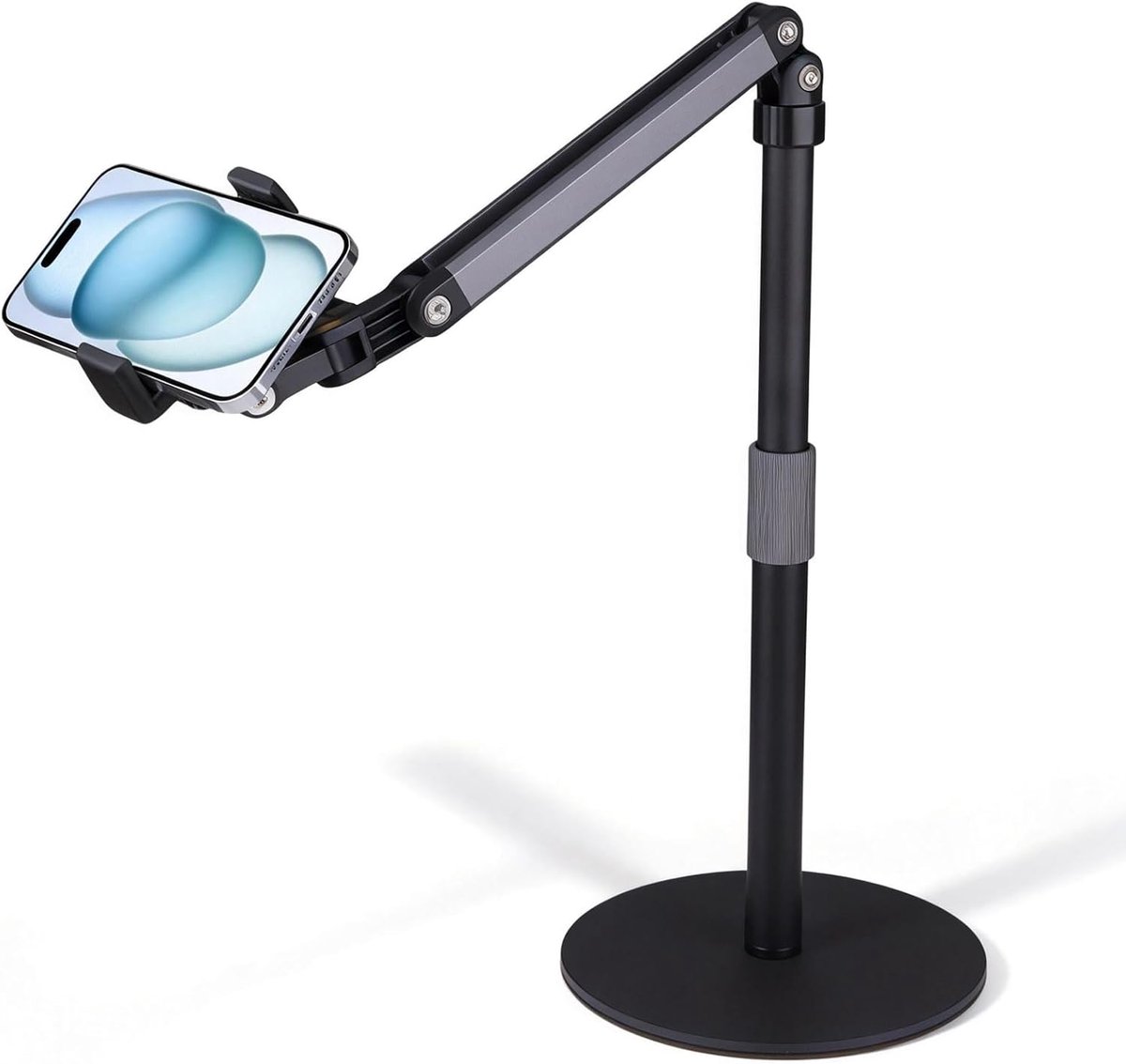 SnelShoppen - Overhead Statief Mobiele Telefoonstandaard 360° In Hoogte Verstelbaar voor Filmen en Fotografie, Tafelhouder voor Mobiele Telefoon, Bure