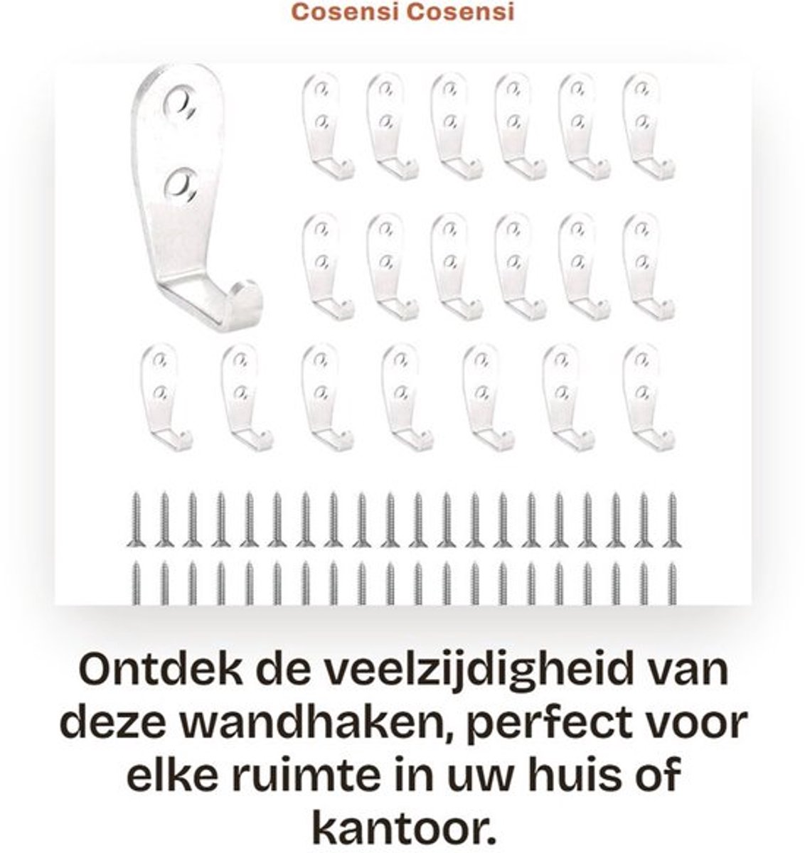 Jashaken Set van 20 - Wandhaken - Roestvrij Staal - Zilver - Voor Binnen/Buiten - Inclusief Montage Schroeven