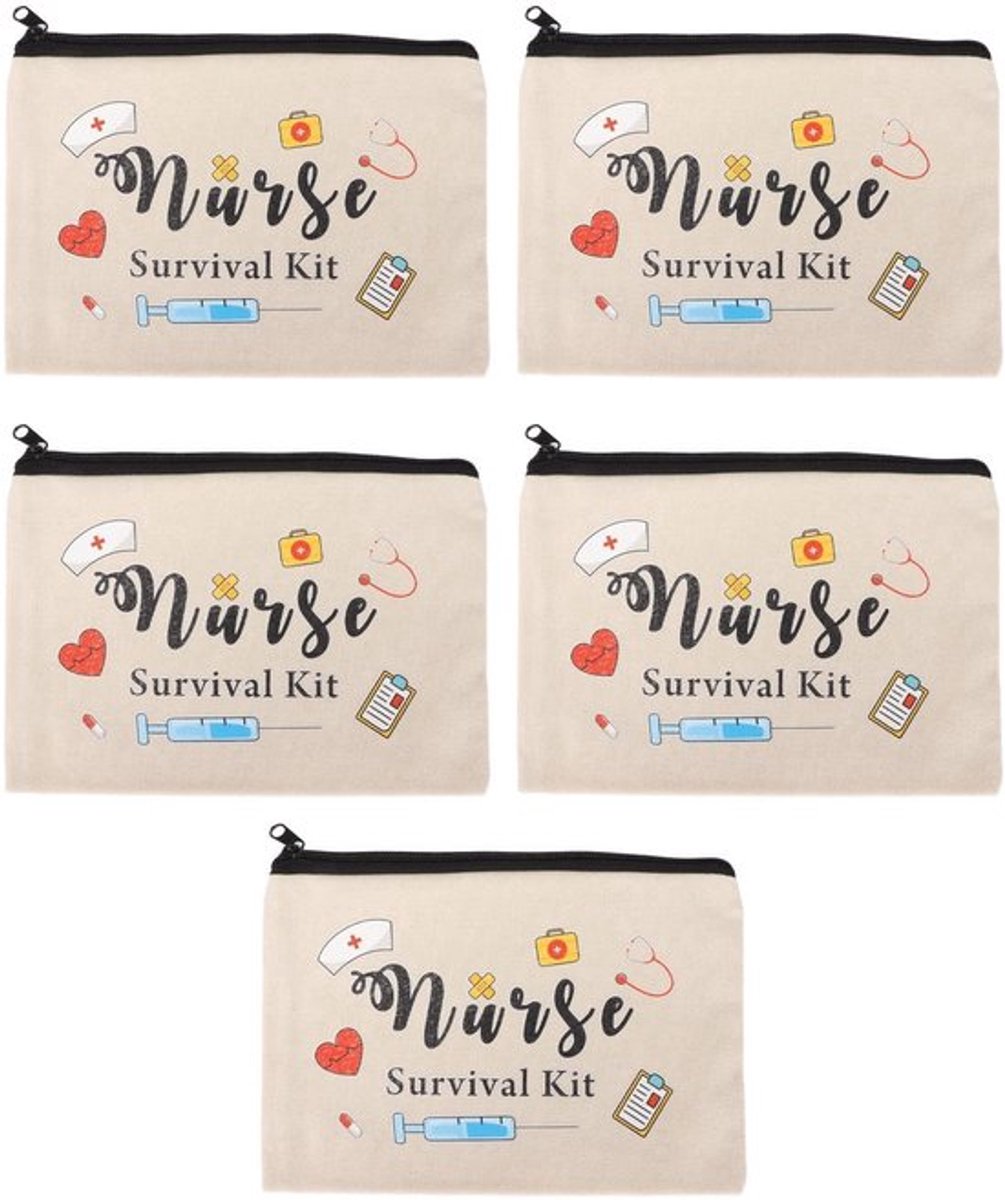 Cosmetische Tas - Katoen Canvas - 5 Stuks - Make-up Tas - Reisorganisator - Verpleegster Thema - 23 x 17 cm - Make-uptas