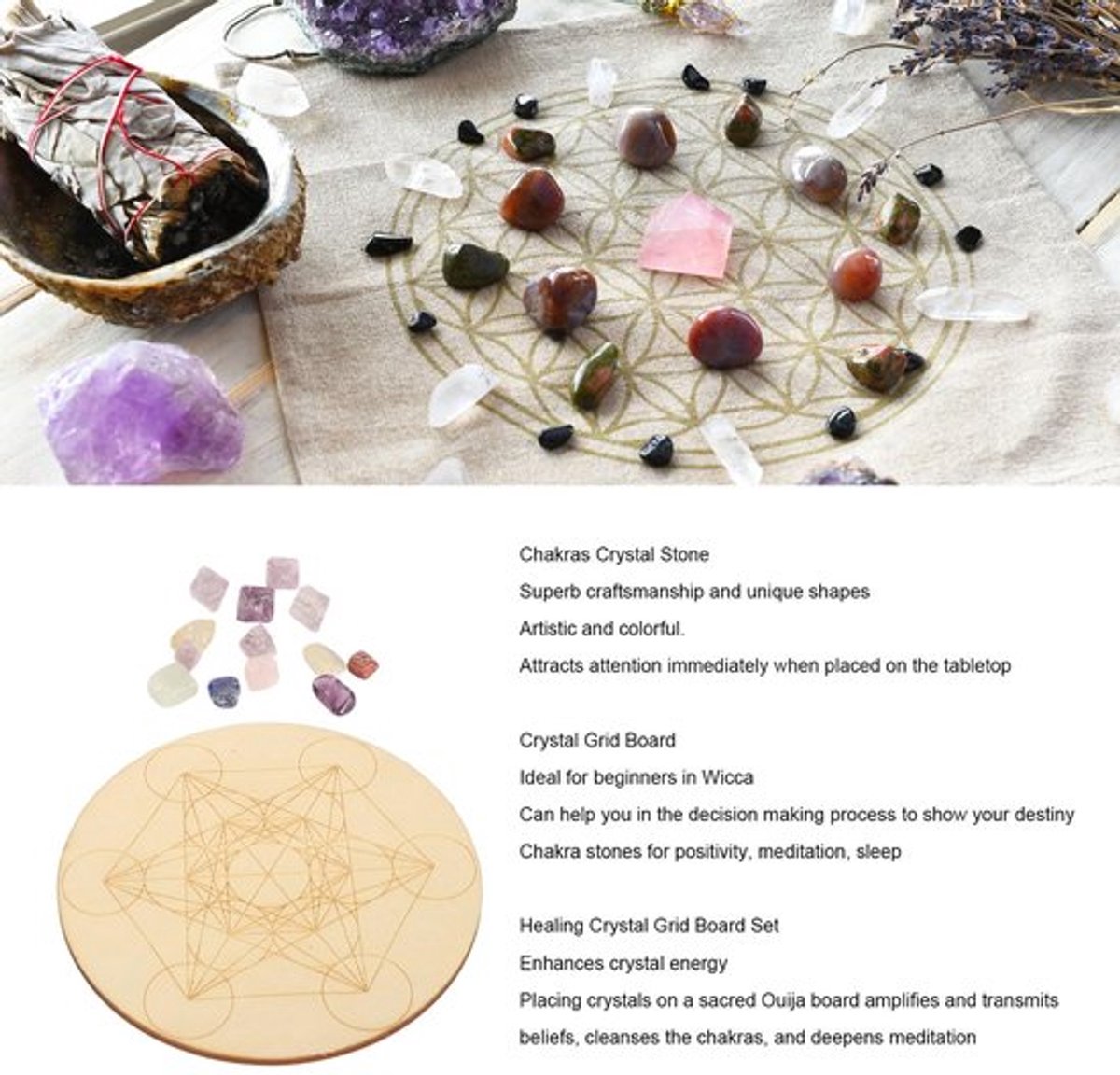 Chakra Kristallen Helende Stenen Set - Houten Slingerbord - Tumble Stones - Meditatie - Spirituele Genezing - Lichtgewicht en Lasergesneden - Healing Crystals