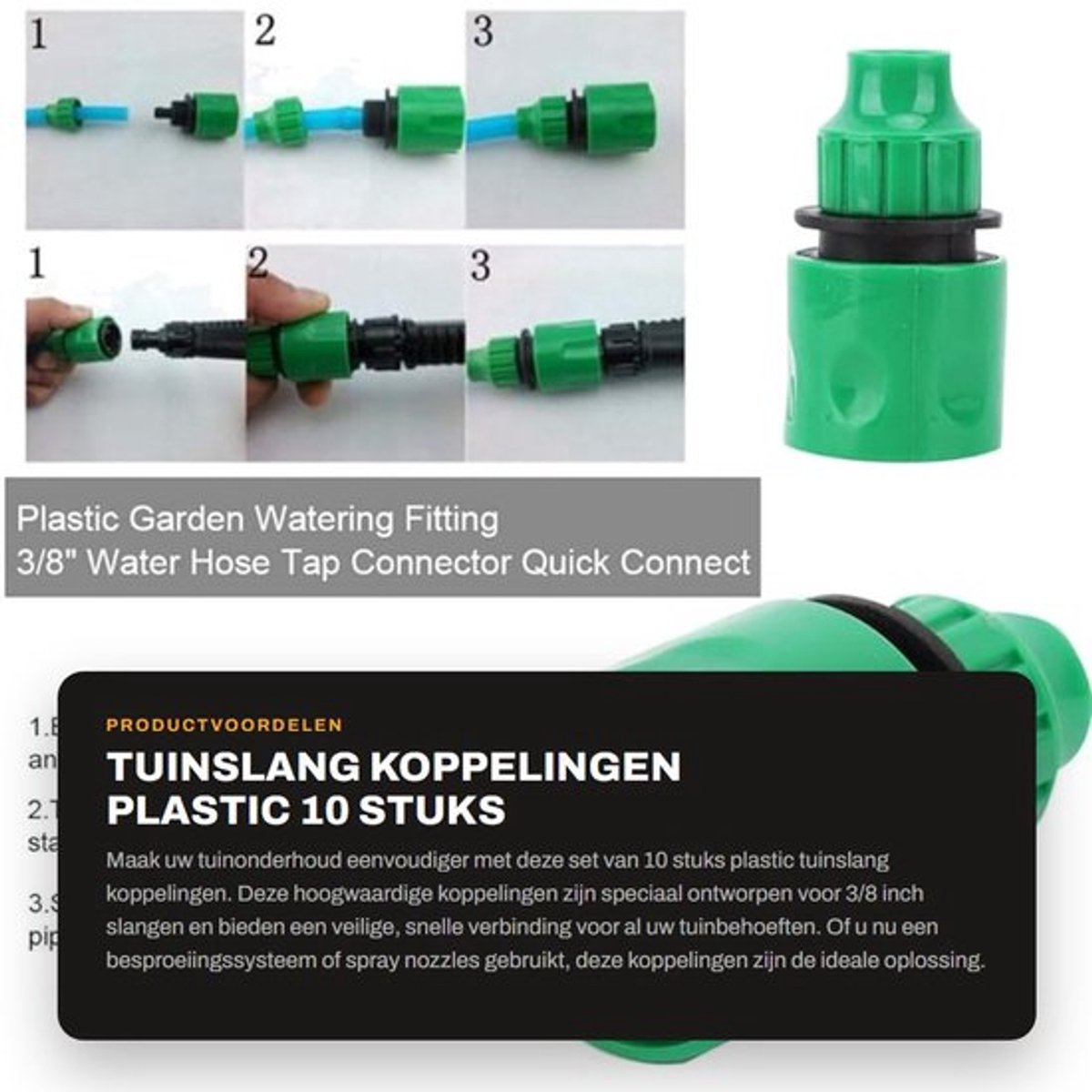 Sproeikoppelingen 10 Stuks - Tuinslang Koppelingen - Snelle Aansluiting - Waterdicht - Universeel - Geschikt voor 3/8 Inch Tubes - Tuinslangkoppeling