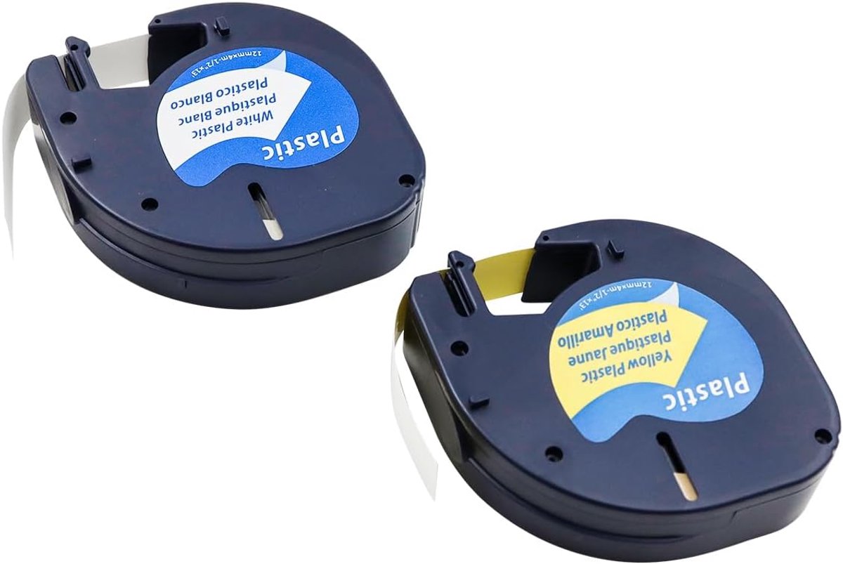 SnelShoppen - Dymo Letratag Vervangende Label Tapes 91201-91205 Zwart op Wit/Geel - Zelfklevende Plastic Label Refill voor Organiseren Thuis, Kantoor