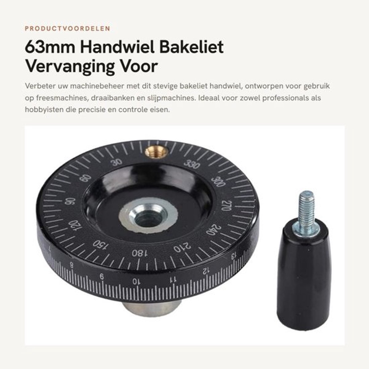 Handwiel 63mm - Massief Bakeliet - Hoog Draagvermogen - Handvat - Geschikt voor Freesmachines/Draaibanken/Slijpmachines - Duurzaam - Bedieningswiel