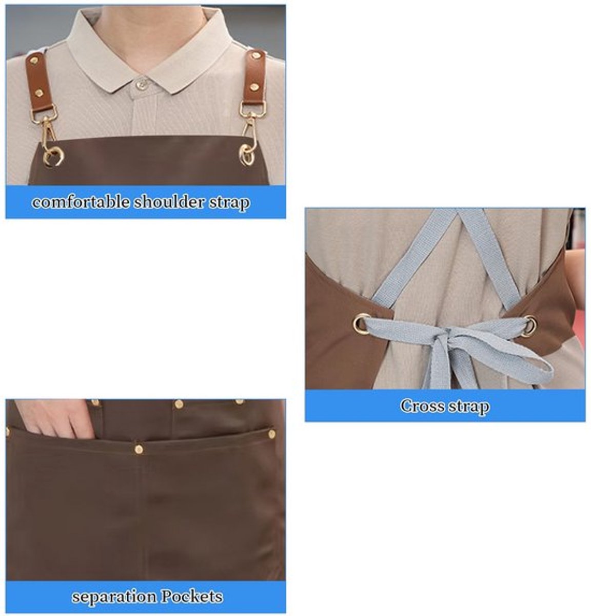 Schilderschort voor heren en dames, uniseks werkschort, barbecueschort, tuinschort met 4 zakken en gekruiste rug, schort voor keuken, restaurant, waterdicht