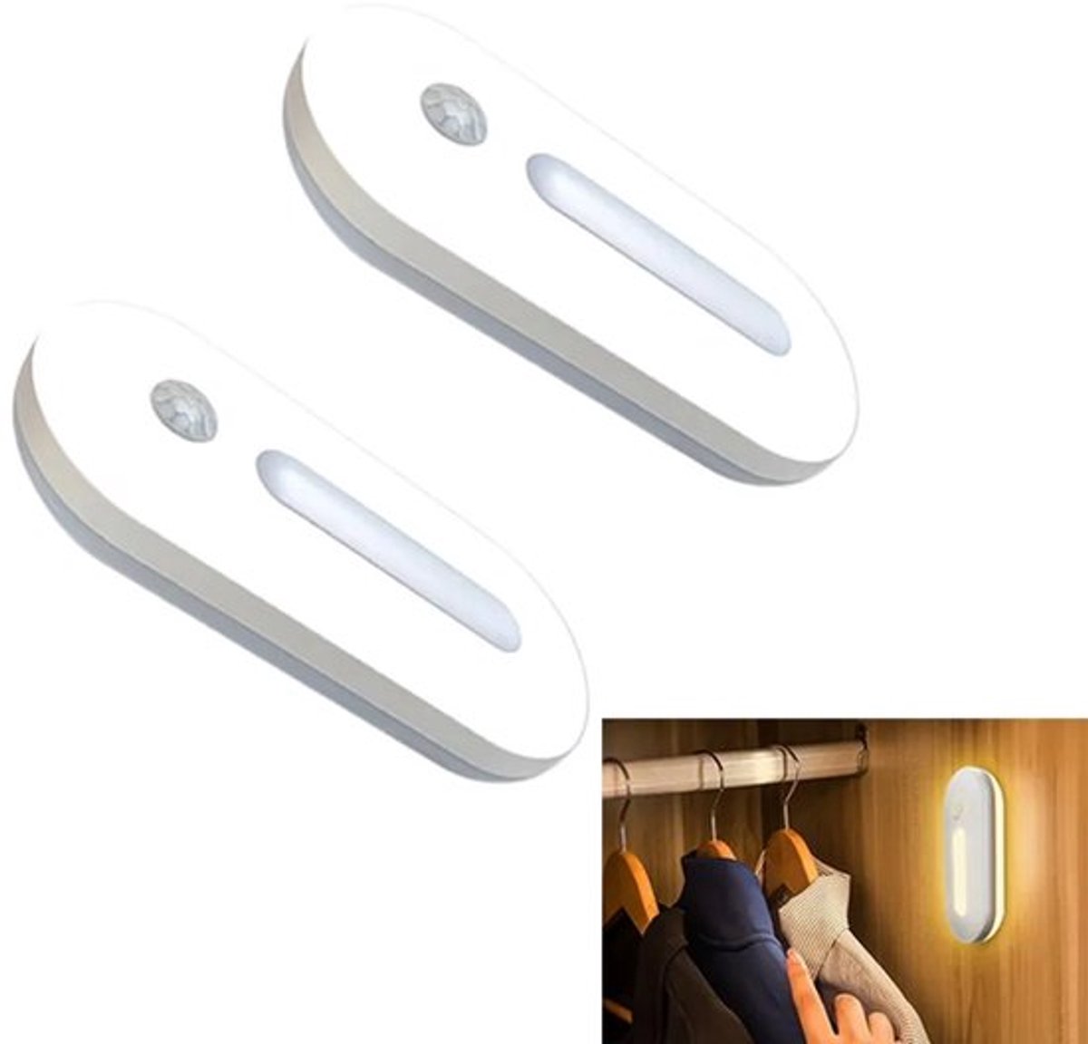 Sensorgestuurde nachtlampjes (2 stuks) – Draadloos, magnetisch, USB-opladen, 2,4G-groepsverbinding, geschikt voor kinderkamers, kledingkasten en trapverlichting in de hal.