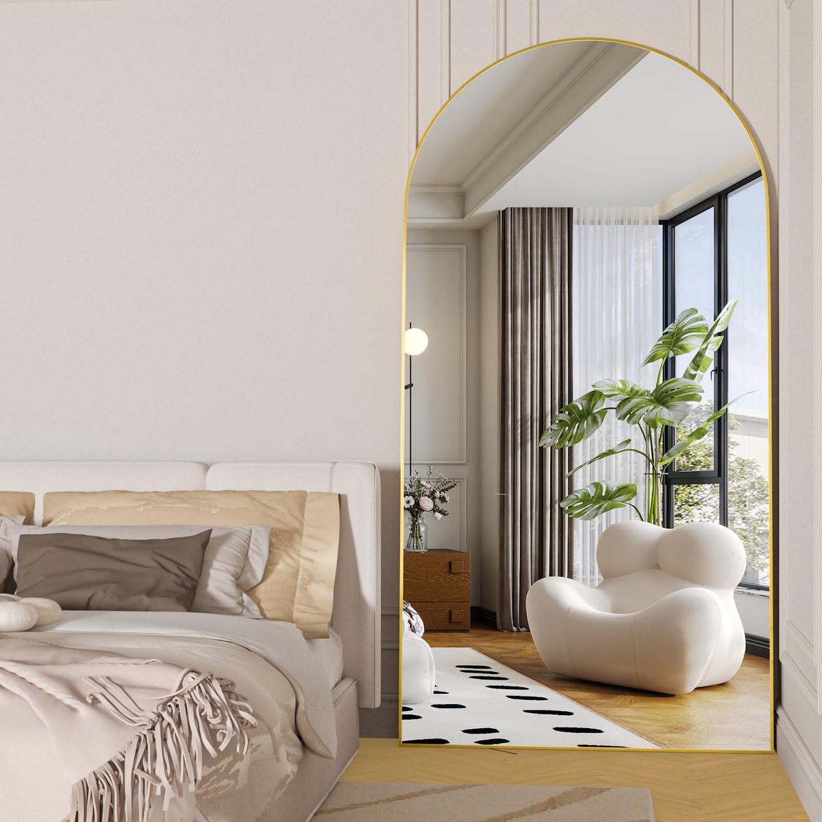 SnelShoppen - Gebogen Vloer Volledige Lengte Spiegel 180x80cm met Aluminium Frame - Staande en Hangende Volledige Lichaamsmuurspiegel voor Slaapkamer