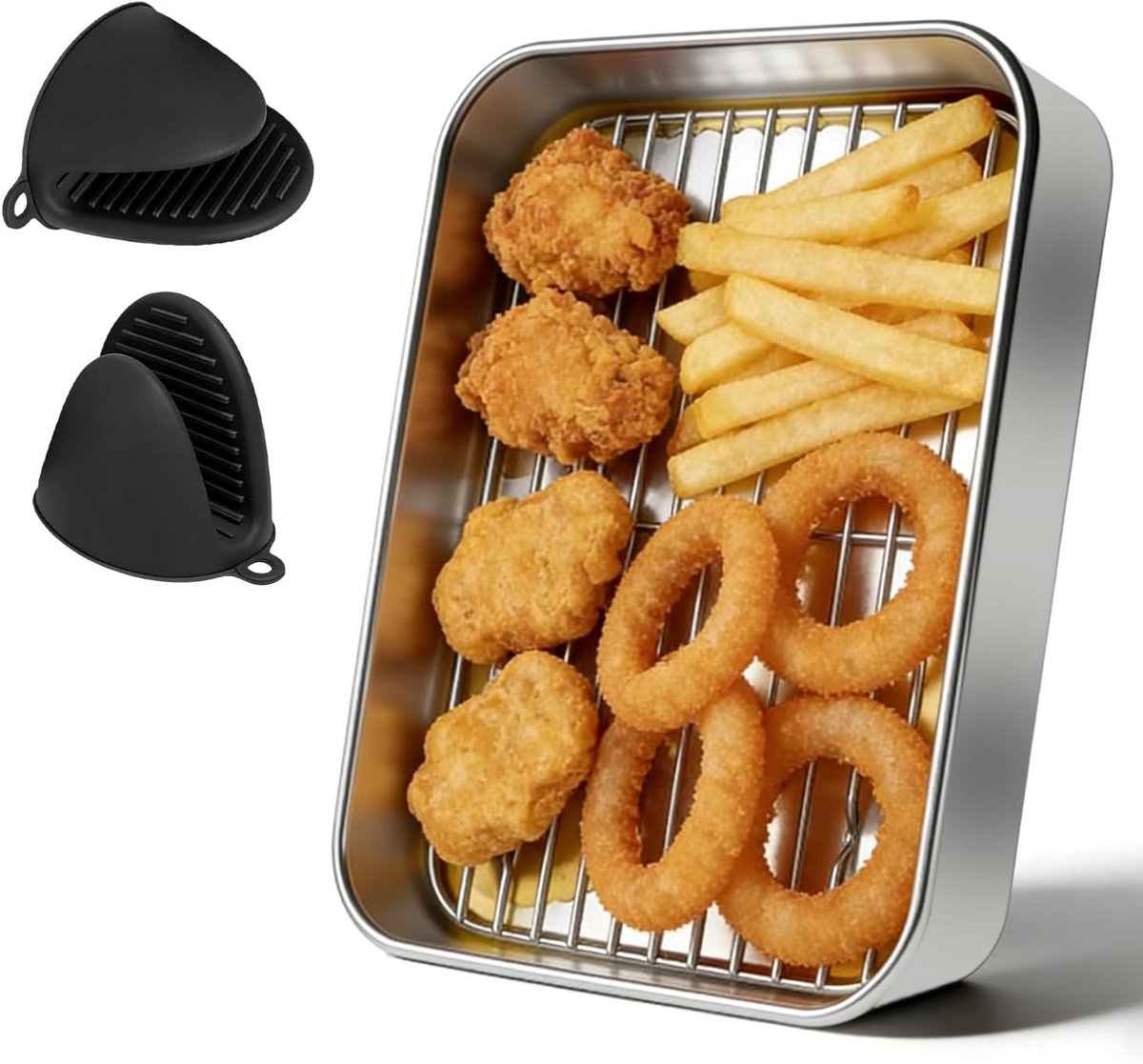 SnelShoppen RVS Bakvorm voor Airfryer met Bakrooster en 2 Hittebestendige Handvatten BPA-vrij Geurloos Geschikt voor Ninja en Cosori Airfryer