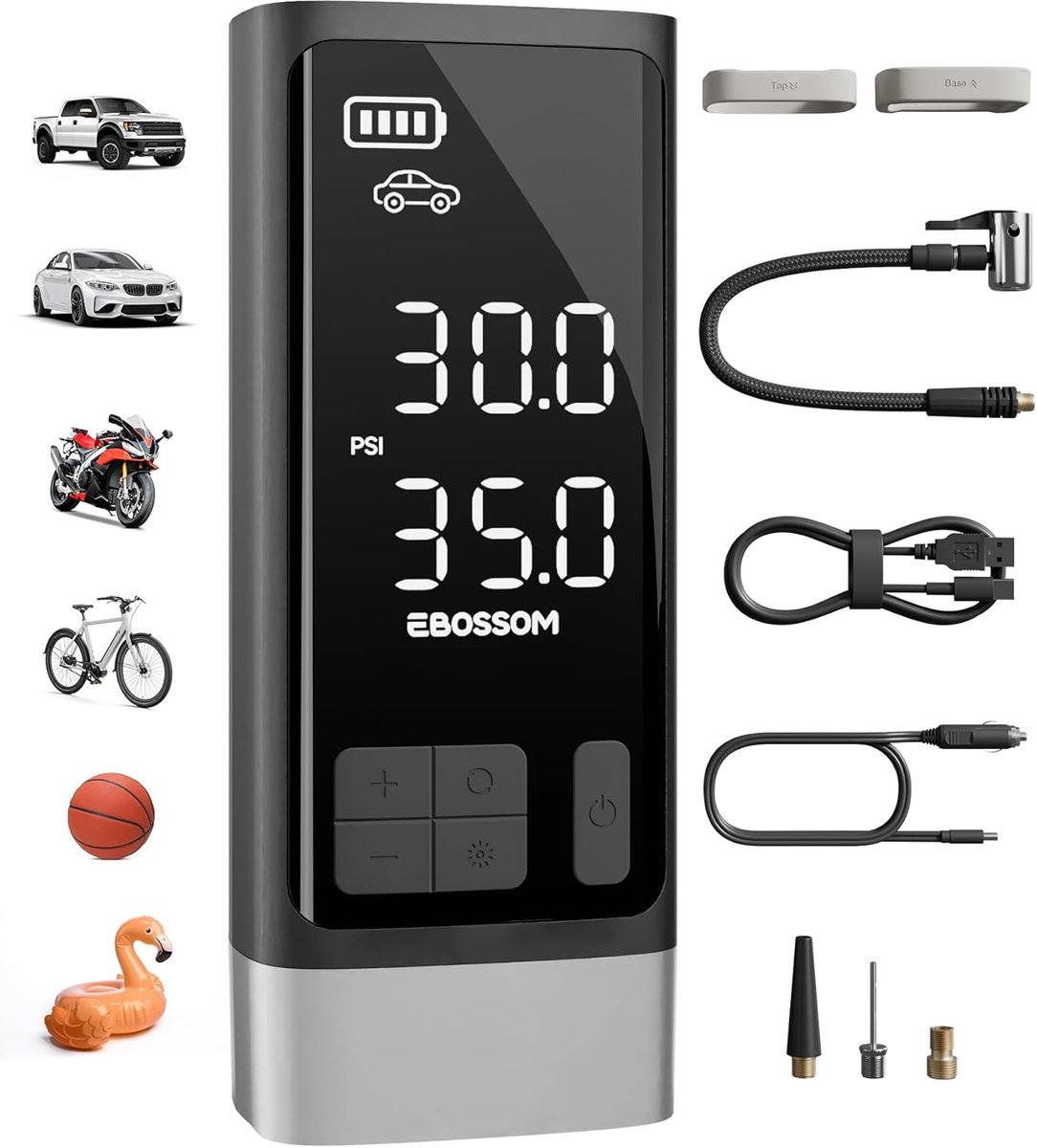 SnelShoppen - Draagbare Elektrische Auto Pomp 10,3Bar, Multi-functie Twee Cilinder Compressor met LED Verlichting, Ideaal voor Grote Voertuigen en Noo