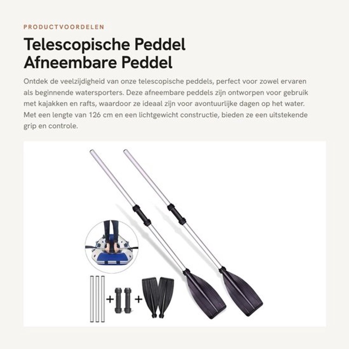 Peddel 2 Stuks - Telescopische Peddel - Afneembare Peddel - Lengte 126 cm - Legering/ABS - Geribbelde Messen - Bootpeddel