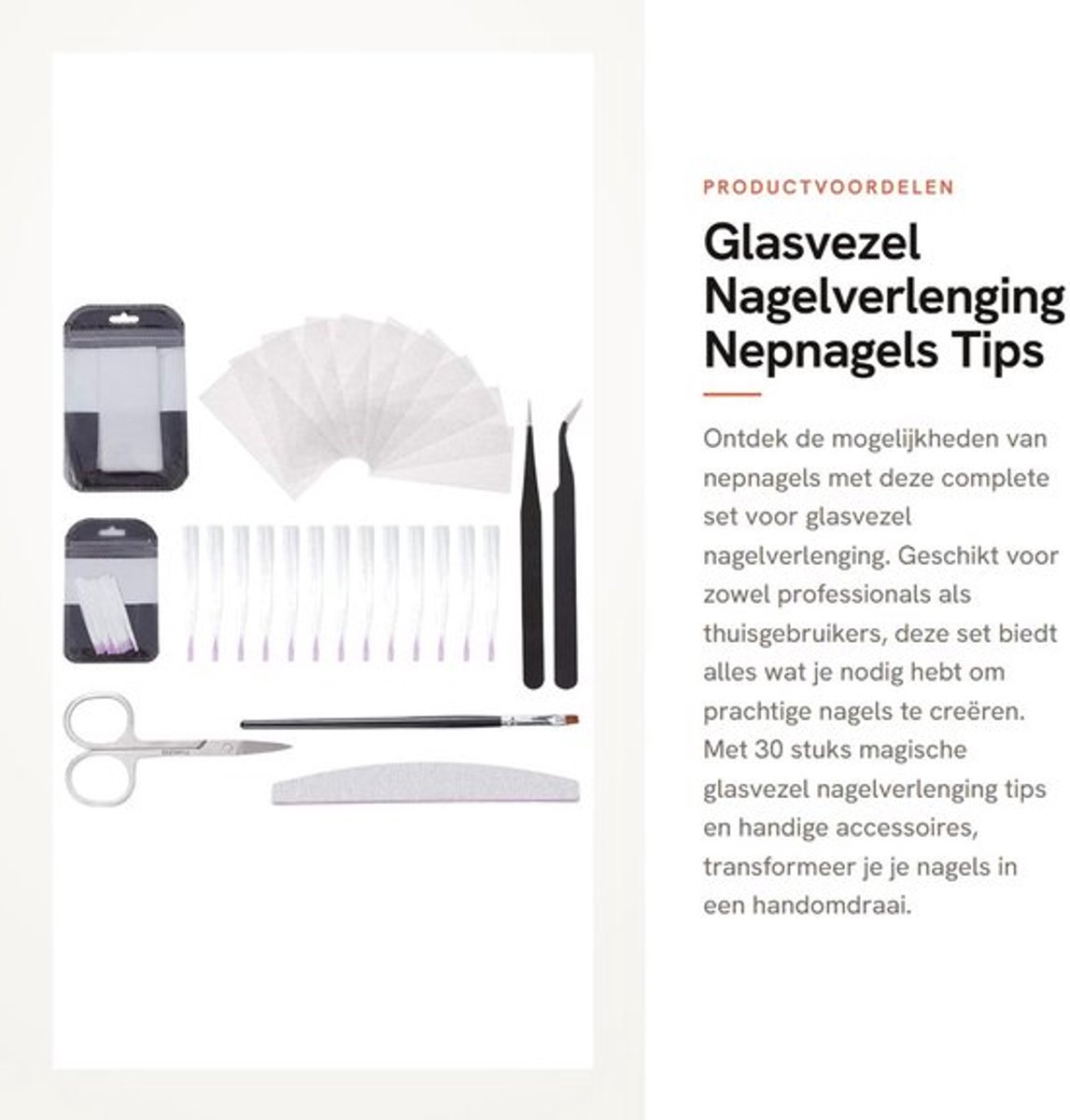 Nepnagels 30 stuks glasvezel - Nagelverlenging - Nagelvijl - Pincetten - Schaar - Nagelborstel 18 cm - Nagelset