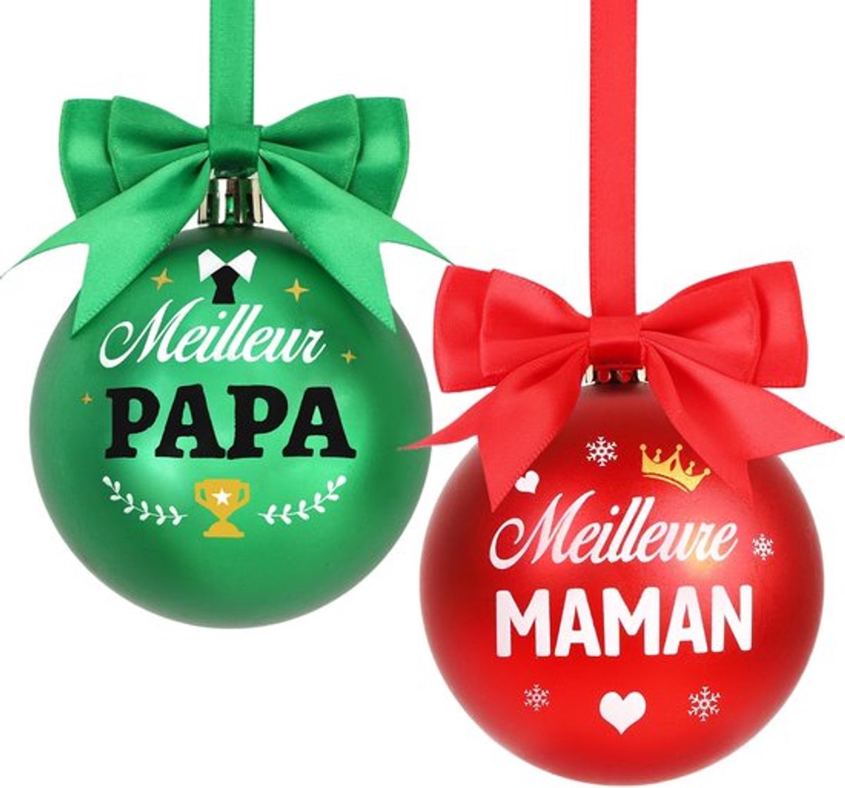 Set van 2 Onbreekbare Kerstballen voor Ouders in Rood en Groen