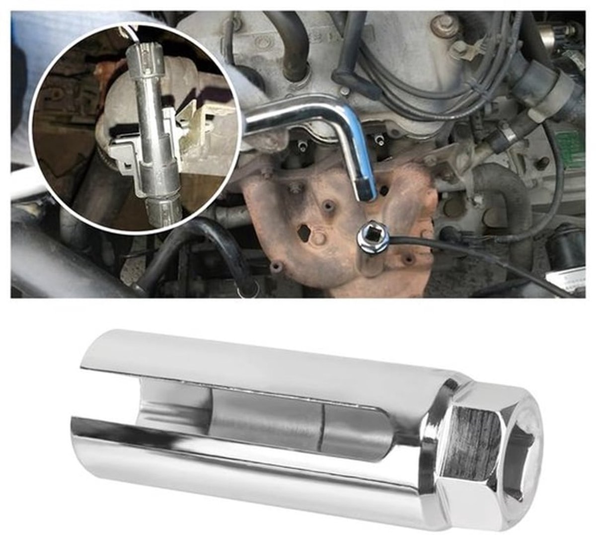 Fitting Zuurstofsensor - Universele Sleutel - 22 mm - Staal met Hoog Koolstofgehalte - 90 mm Lengte - Hoogwaardige Precisiegietwerk - Lambdasleutel