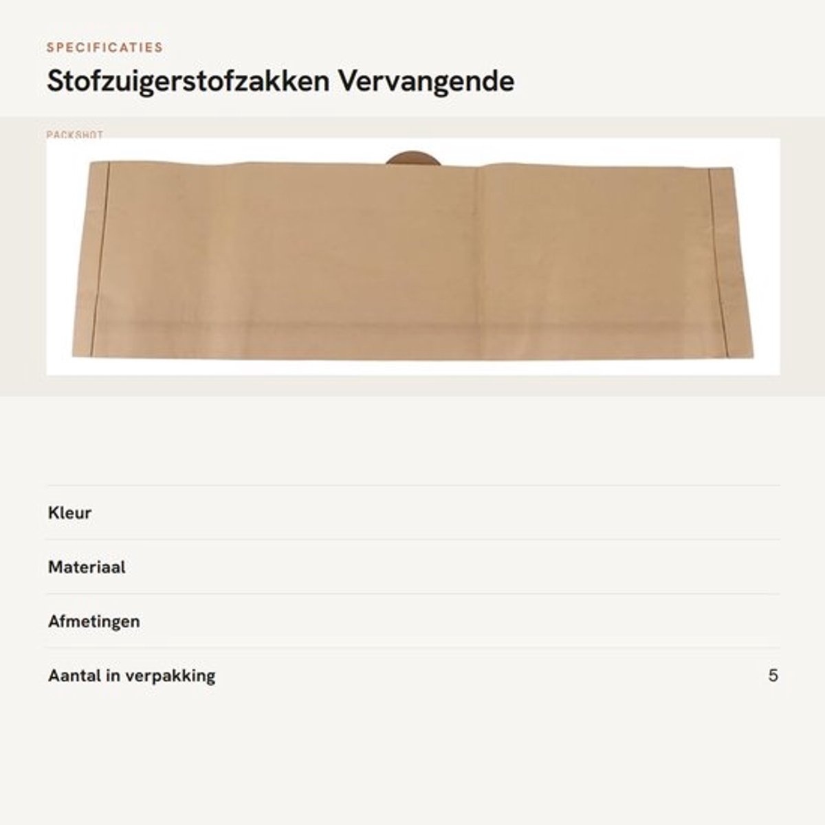 Stofzuigerzakken 5-delige Set - Vervangende Stofzuigerzakken - Zelfsluitend Mechanisme - Geschikt voor WD3 - Papier - Vermindert Stof en Vuil - Stofzak