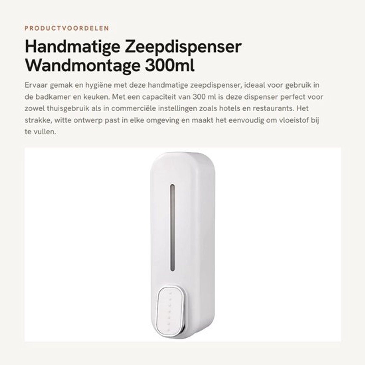 Zeepdispenser Wandmontage 300ml - Handmatig - Transparant Venster - ABS - Voor Badkamer/Keuken - Eenvoudig Gebruik - Zeepcontainer