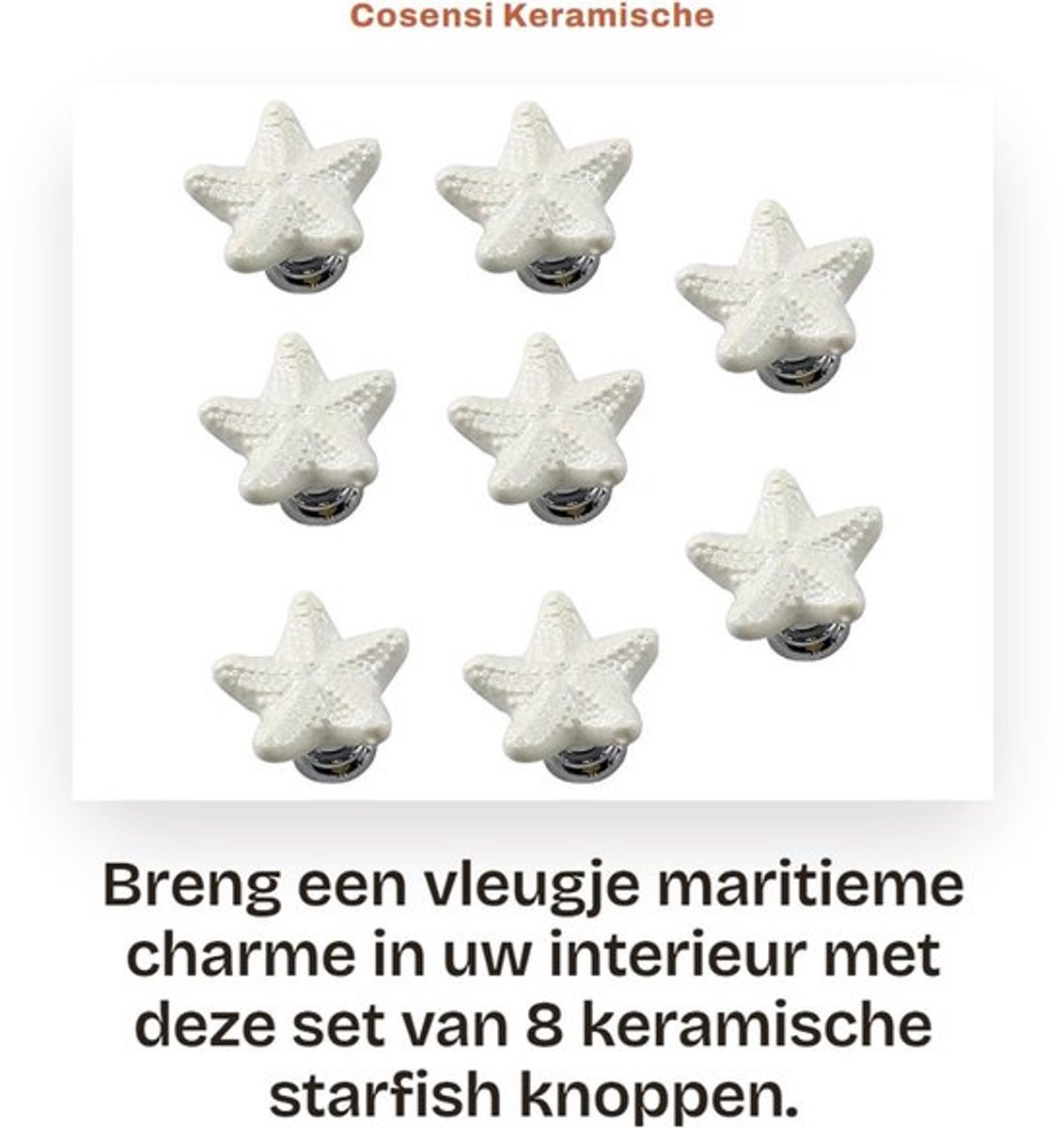 Kastknoppen 8 Stuks - Stervormig - Keramiek - Zinklegering - Wit - D34xD34xH24mm - Deurkli