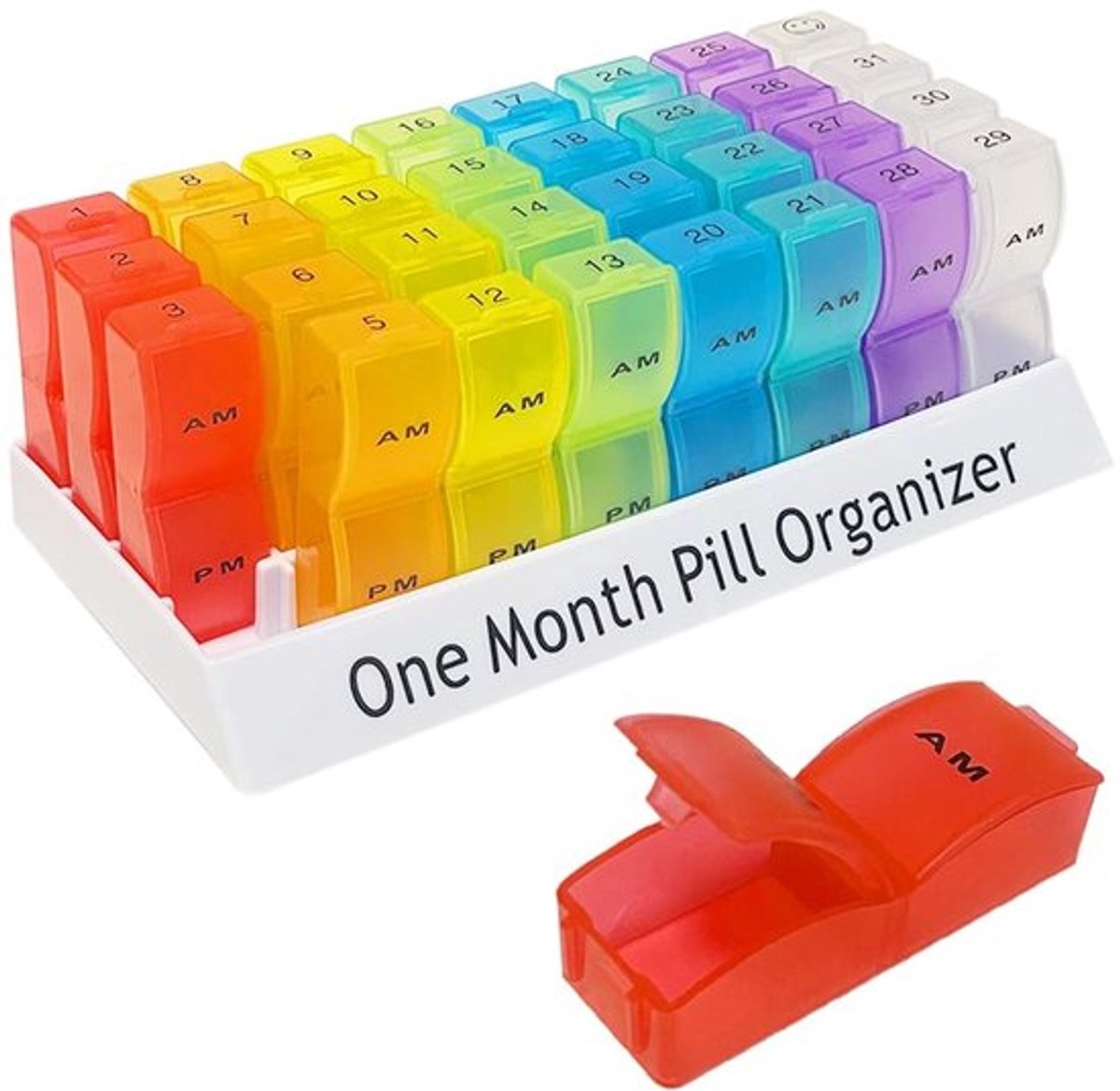 Pillendoos 31 Dagen - Medicijndoosje 2 Keer per Dag - Grote Capaciteit - Voedselveilig PP-Materiaal - Herbruikbaar - 20.5x10x7cm - Medicijndoos