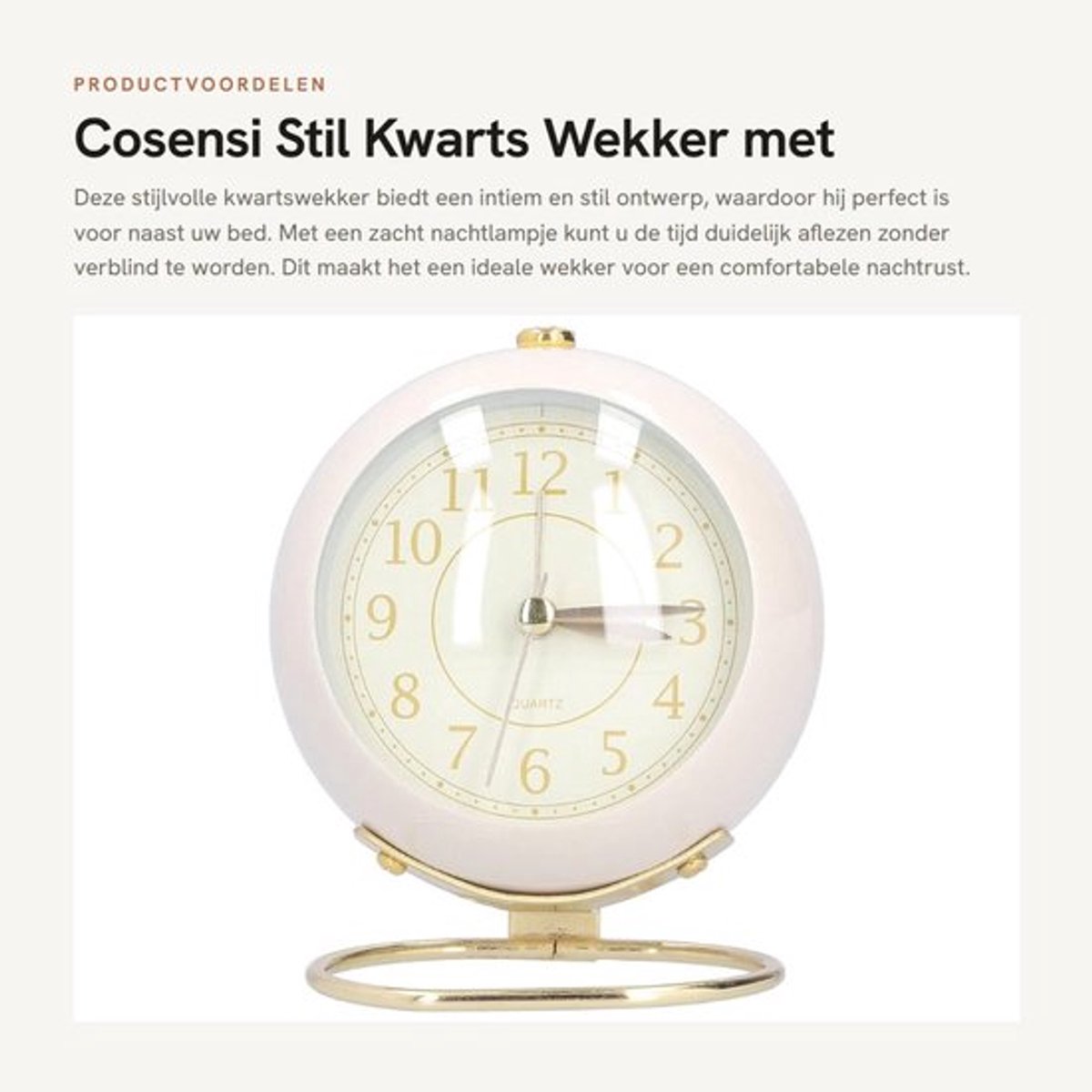 Nachtkastje - Stille Wekker - Alarmklok met Nachtlampje - Metalen Design - Energiebesparend - Sterk en Duurzaam