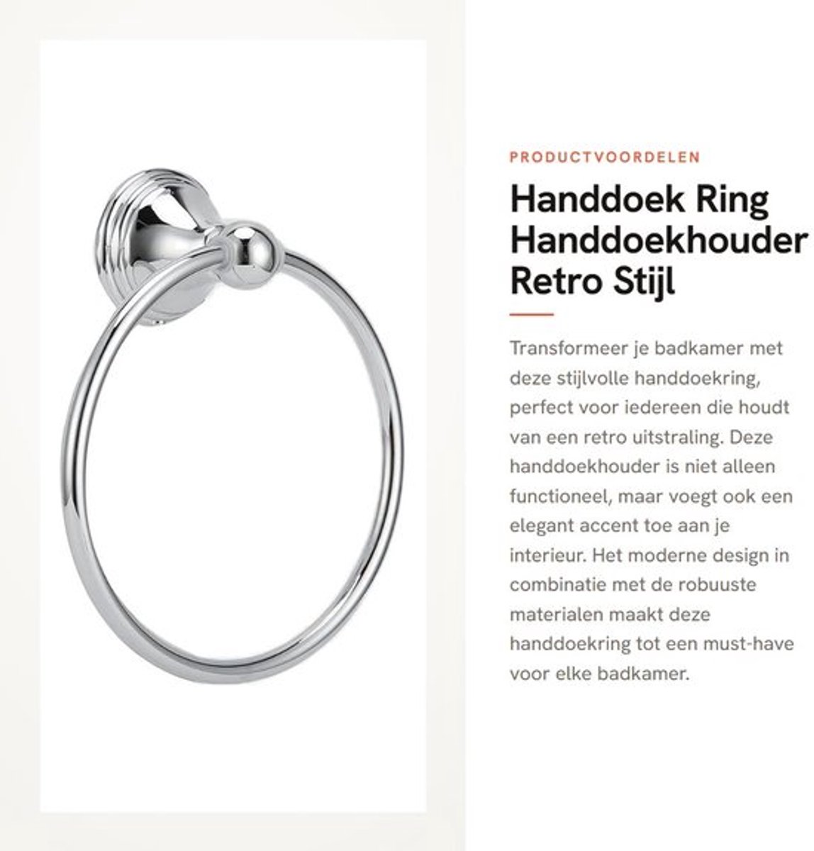 Handdoekring Modern Design - Handdoekhouder - Roestvrij Staal - Retrostijl - Wandmontage - Vochtige Handdoeken Droog