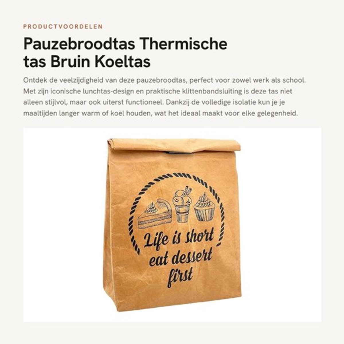 Pauzebroodtas - Isoleert koud/warm - Koeltas met klittenbandsluiting - Aluminium coating - Synthetisch textielpapier - Afmetingen 31 x 20 x 16 cm - Lunchbox